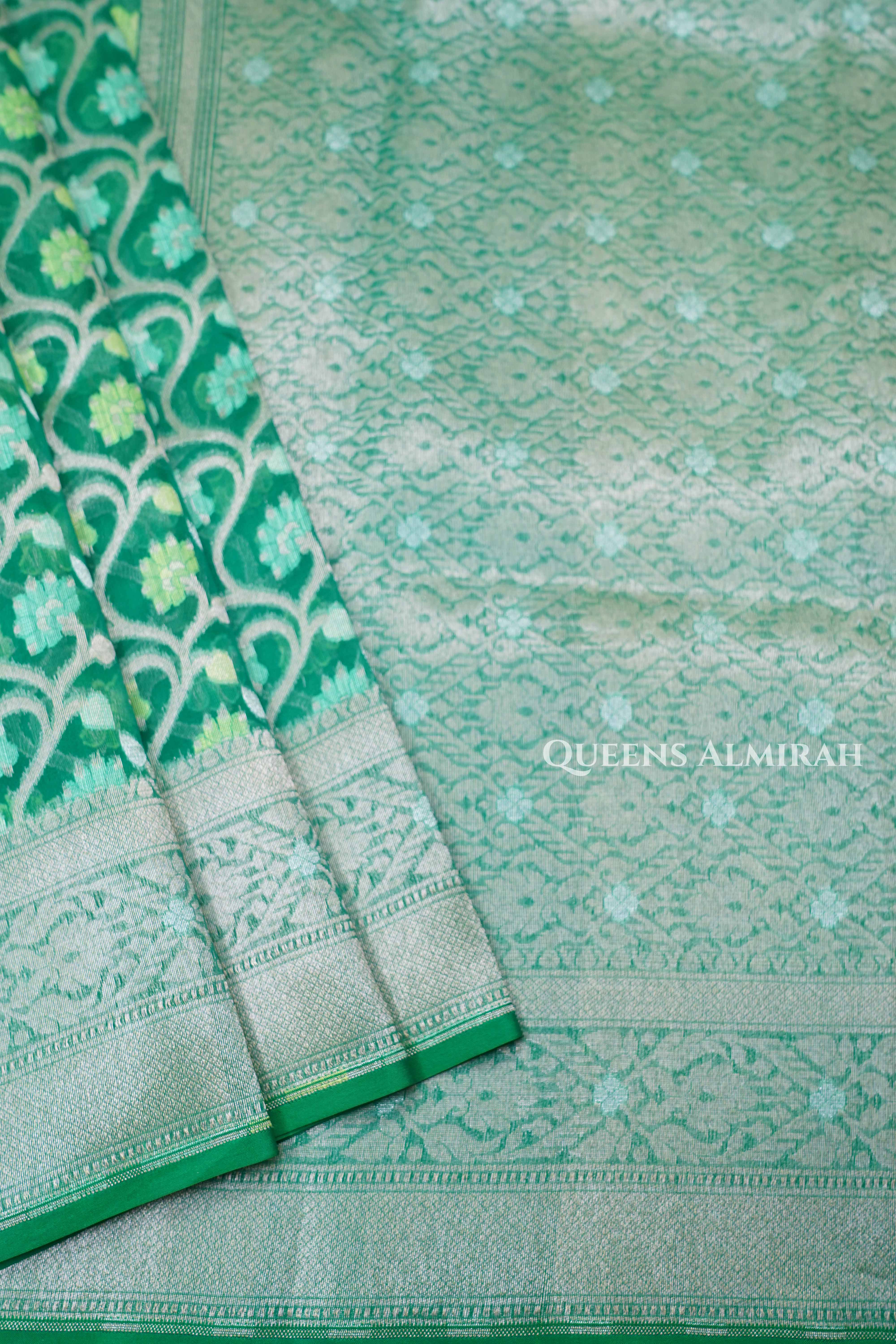 Dark Green Banarasi Organza Silk Saree