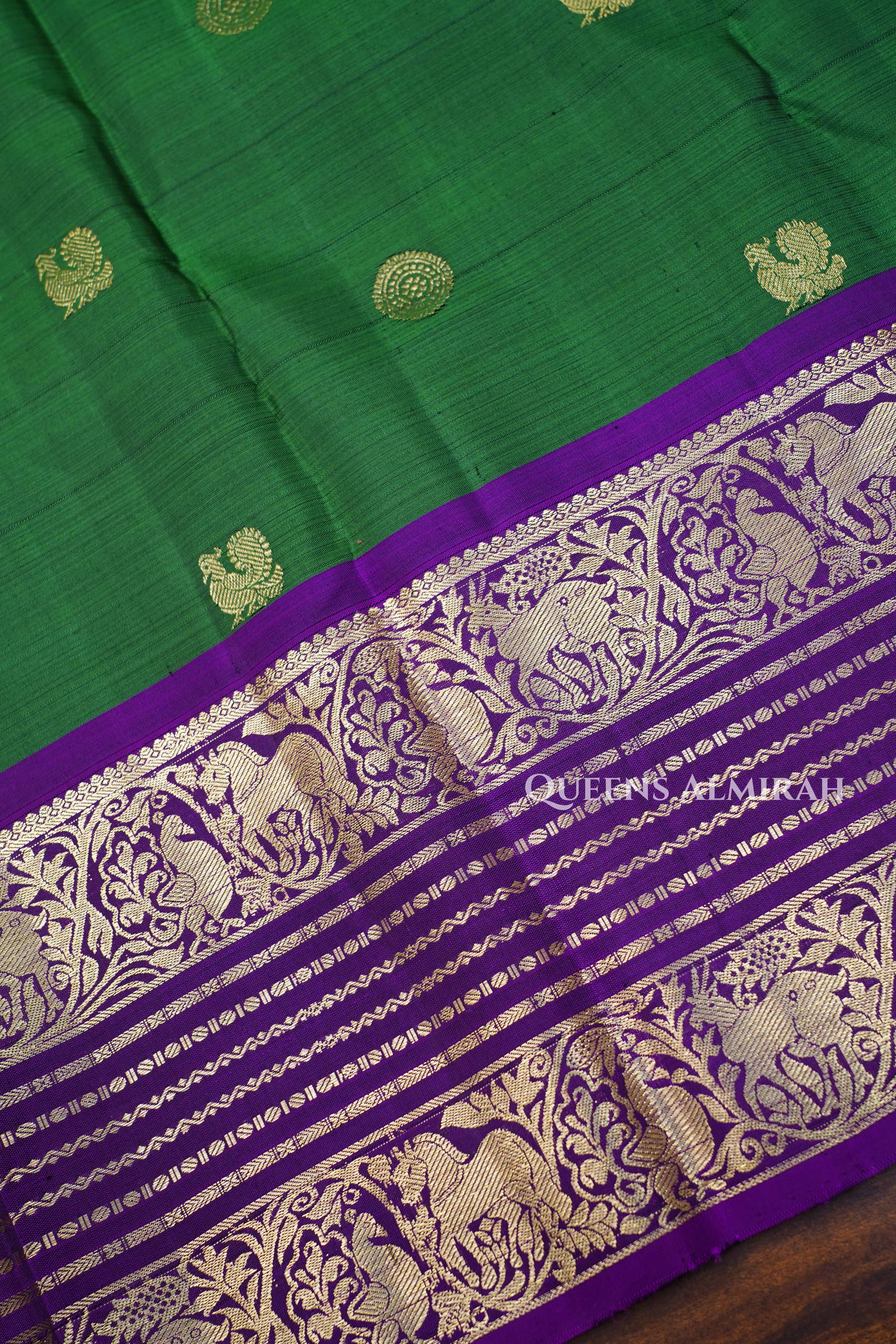 Green With Purple Pure Kanchivaram Silk Saree