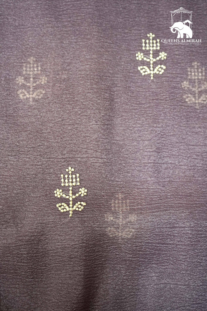THISTLE PURPLE WITH WHITE EMBROIDERY BORDER TISSUE SAREE - Queens Jewel Emporium
