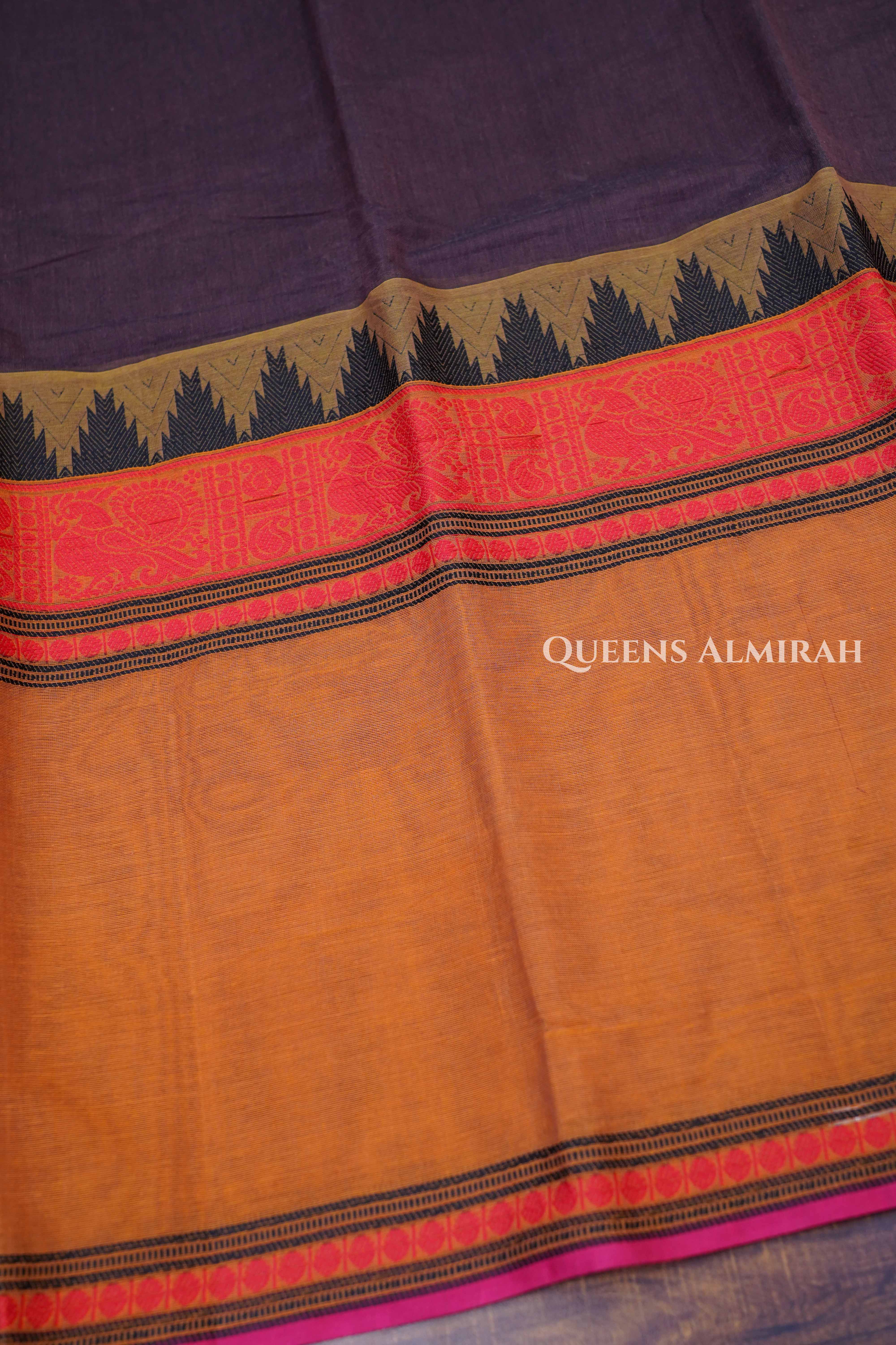 Chocolate Brown Chettinad Cotton Saree