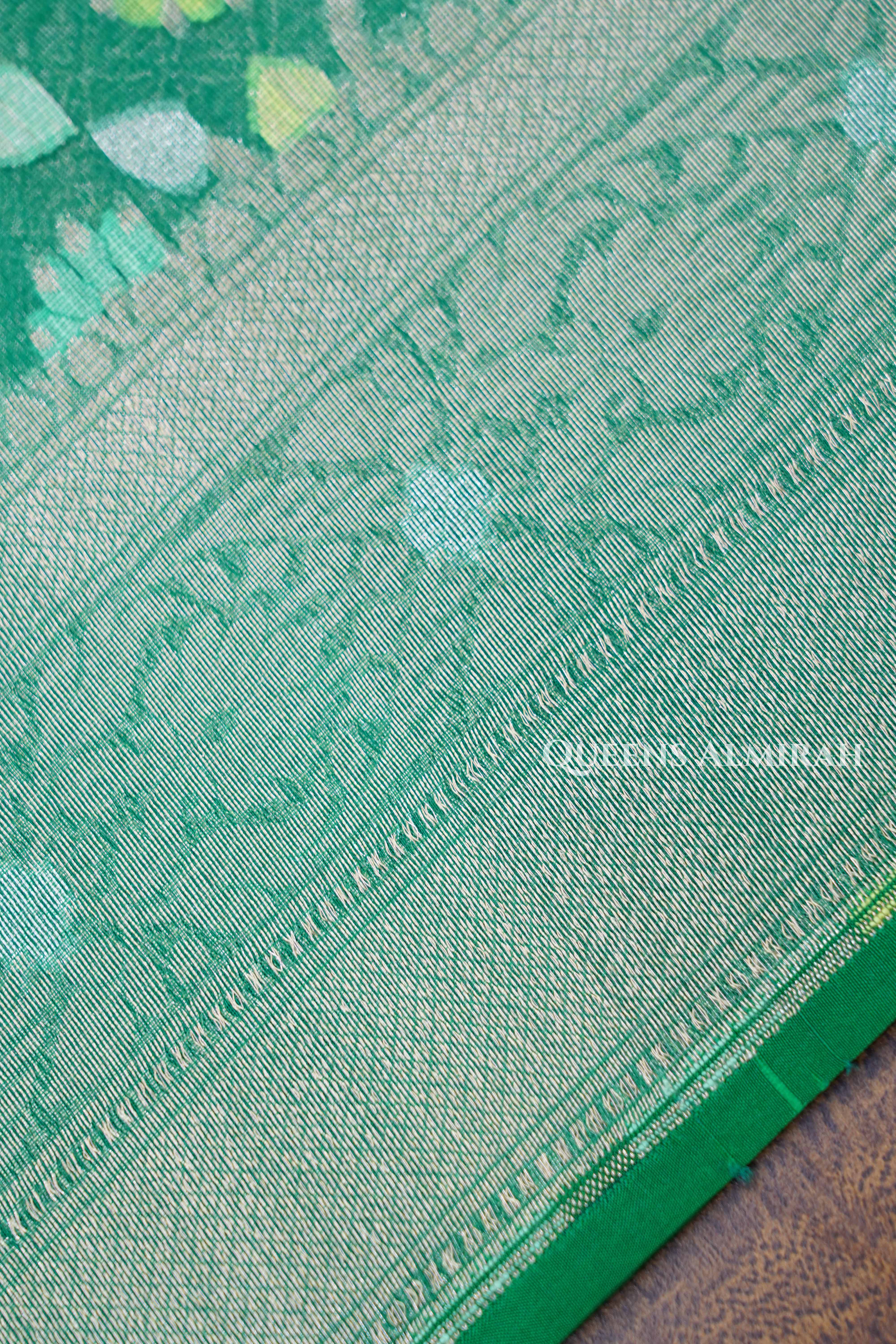 Dark Green Banarasi Organza Silk Saree
