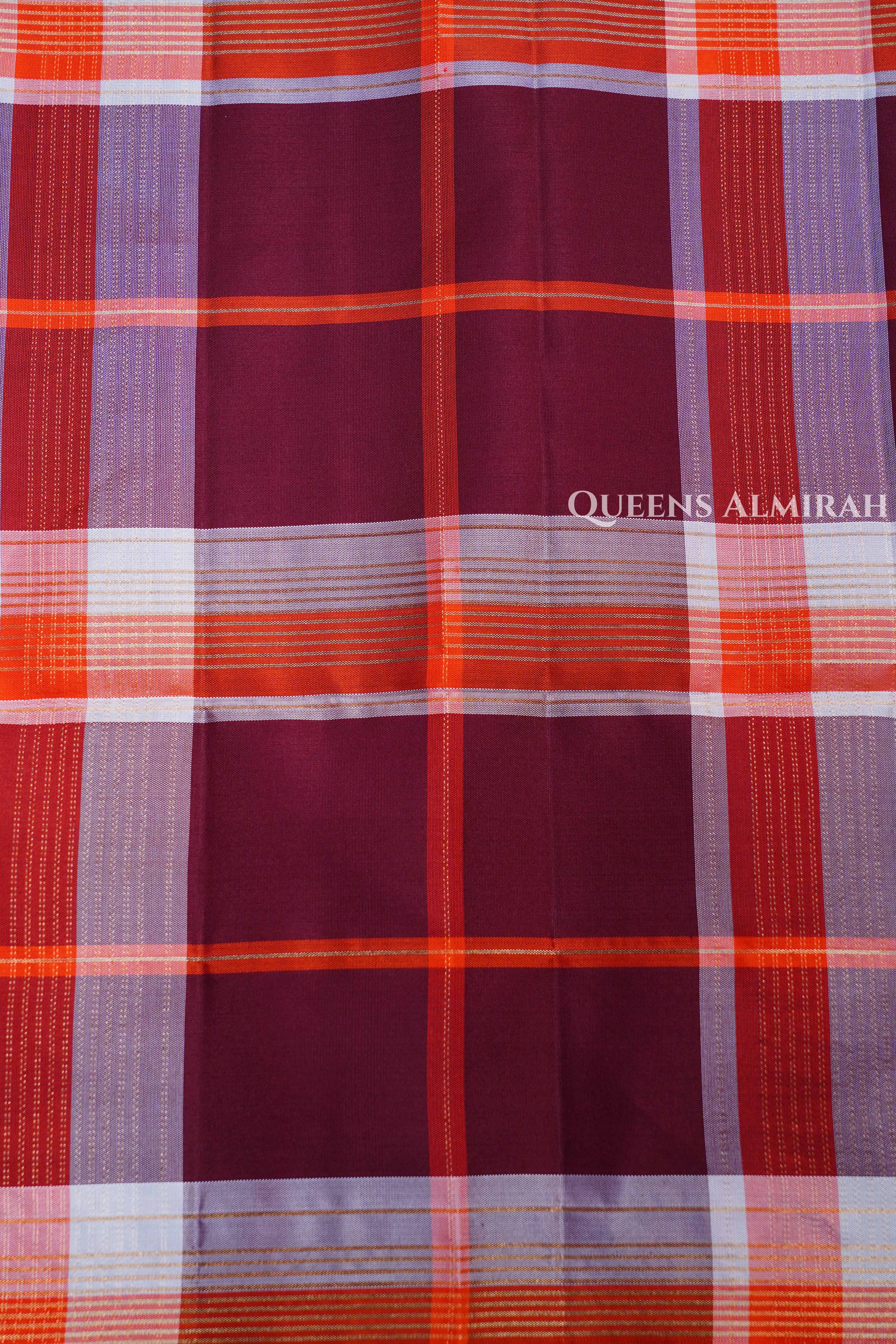 Maroon With Orange Pure Soft Silk Saree