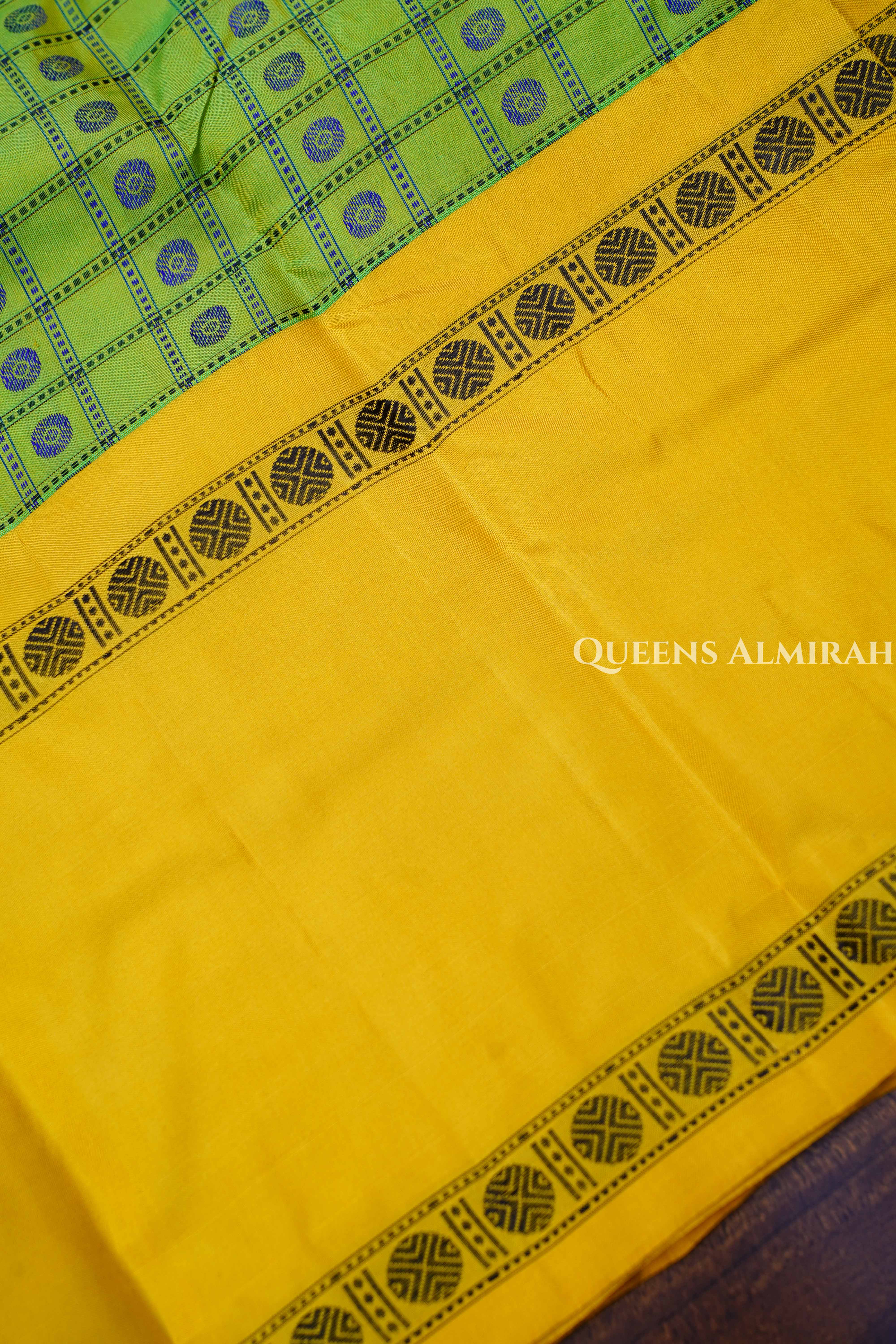 Parrot Green With Yellow Pure Kanchivaram Silk Saree