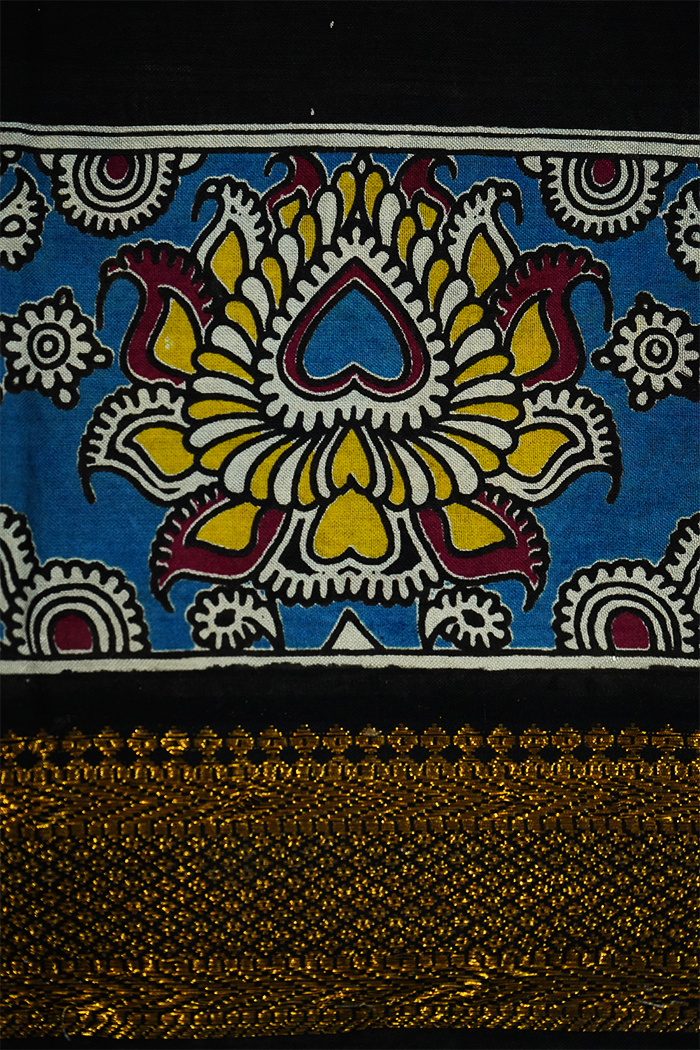 BLACK WITH  GOLDEN BORDER MANGALGIRI SAREE - Queens Jewel Emporium