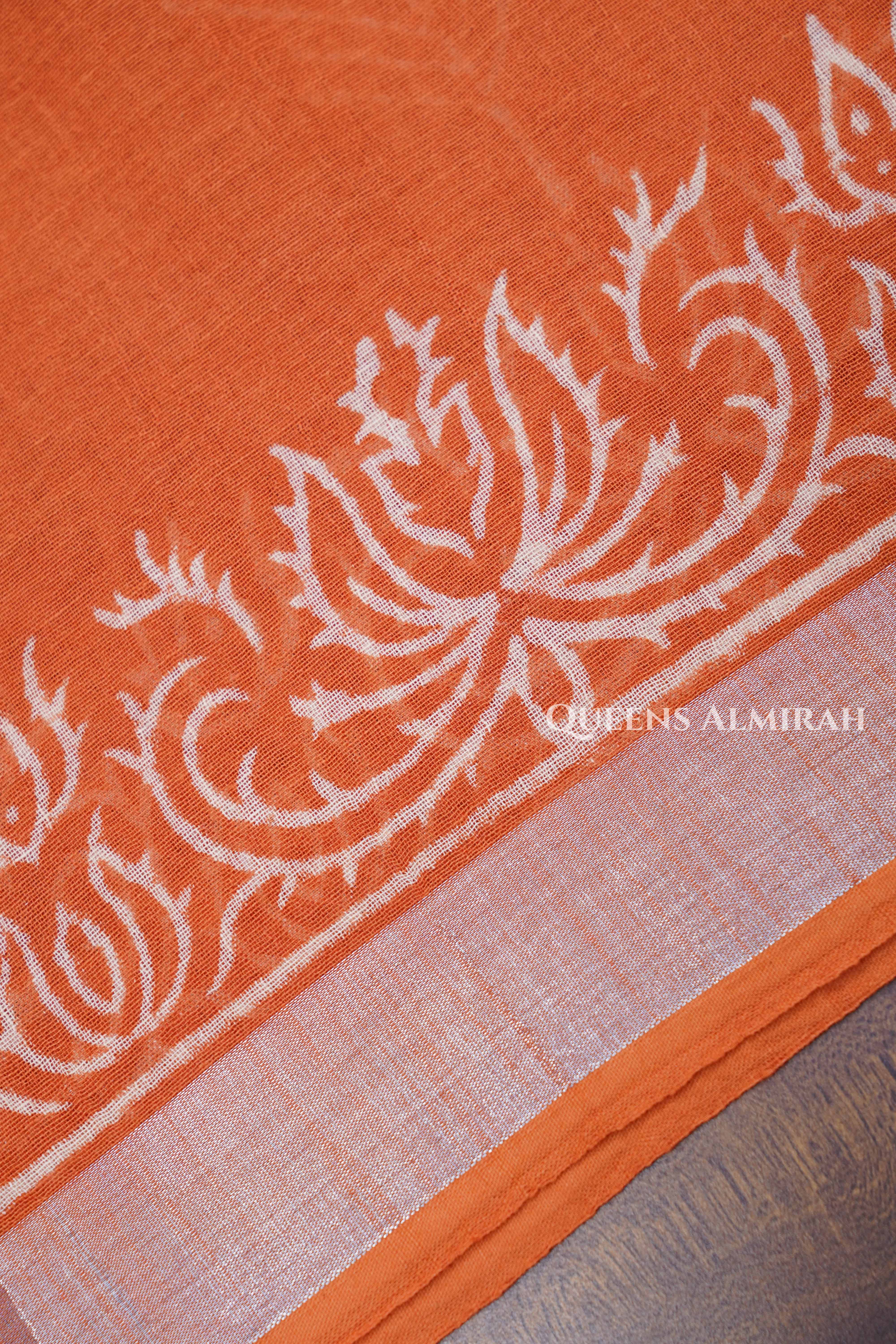 Orange Linen Cotton Saree