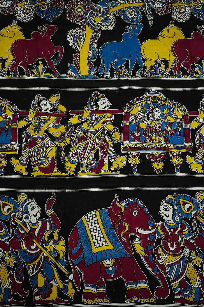 BLACK WITH  GOLDEN BORDER MANGALGIRI SAREE - Queens Jewel Emporium