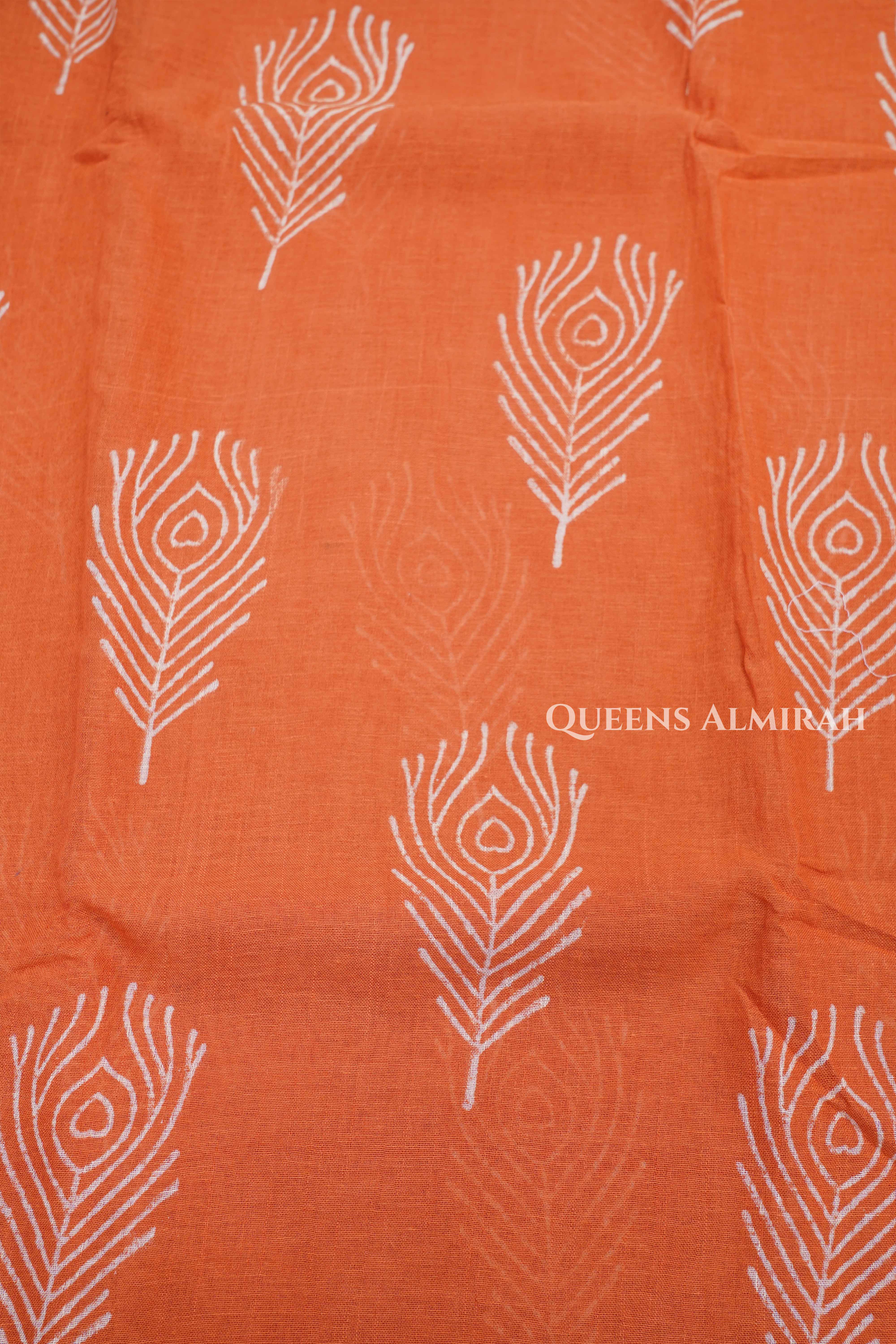 Orange Linen Cotton Saree