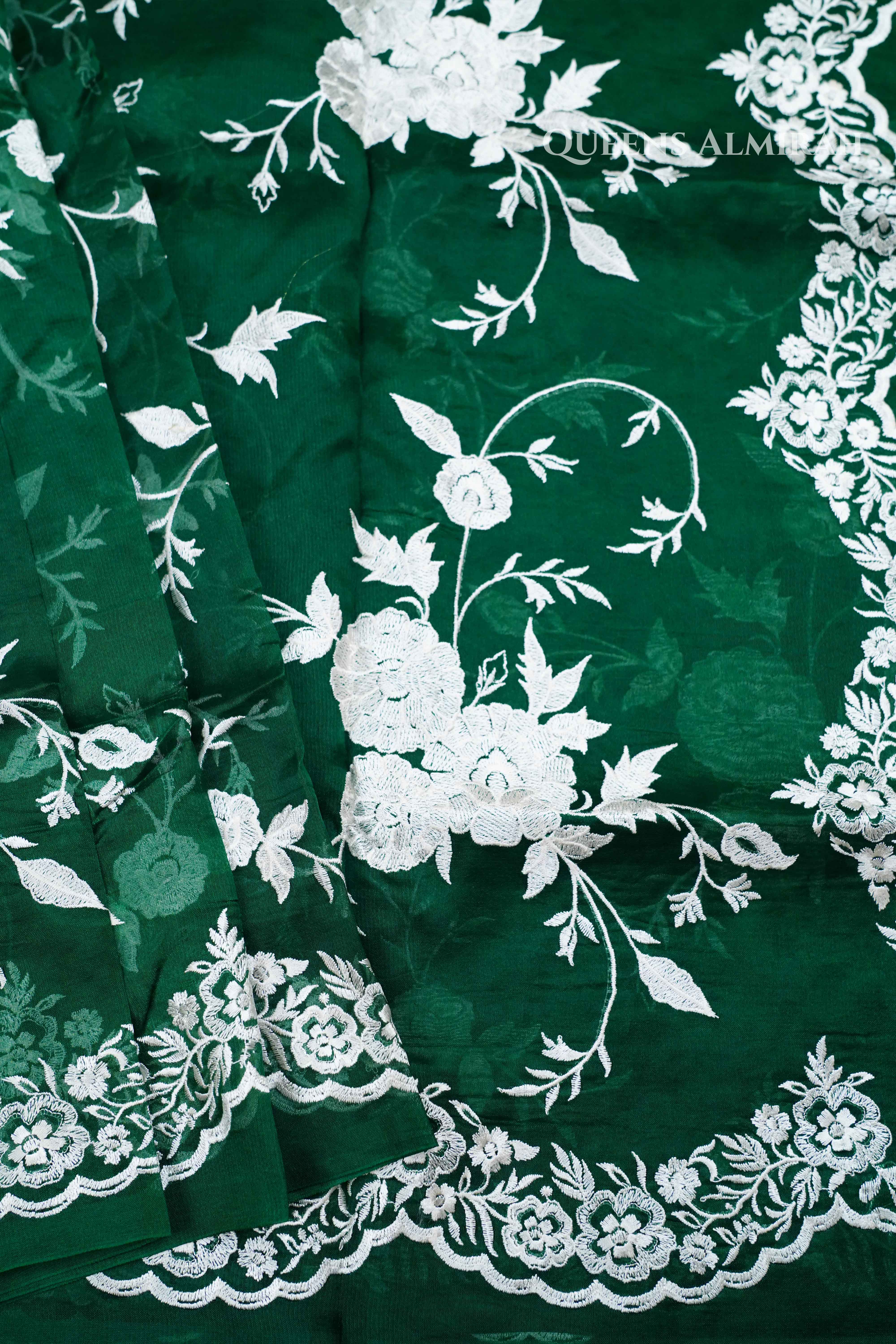 Dark Green Kora Organza saree