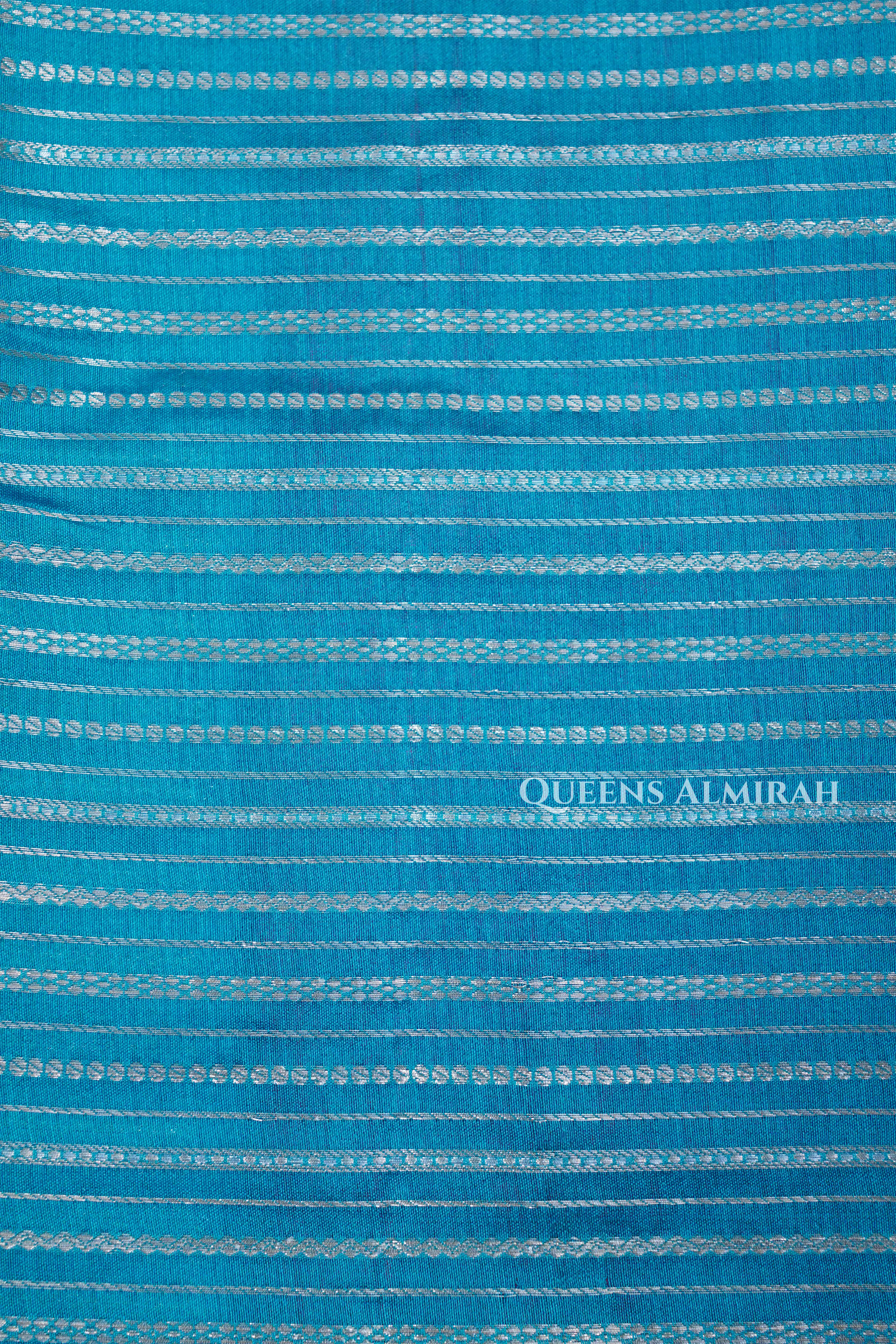 Sky Blue With Orange Chiniya Silk Saree