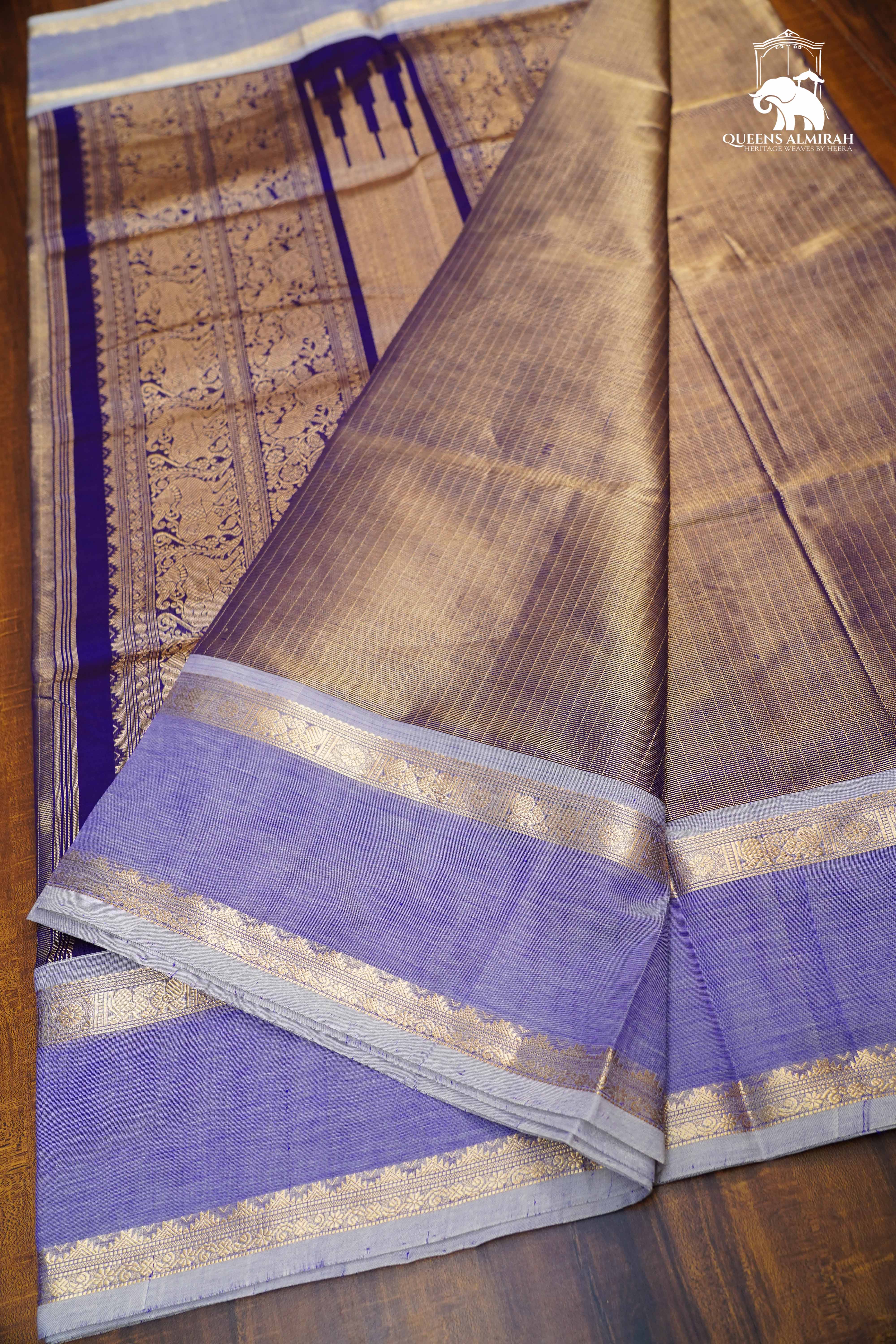 Dual Shade Of Lavender-Royal Karaikudi Chettinad Tissue Silk Cotton Saree