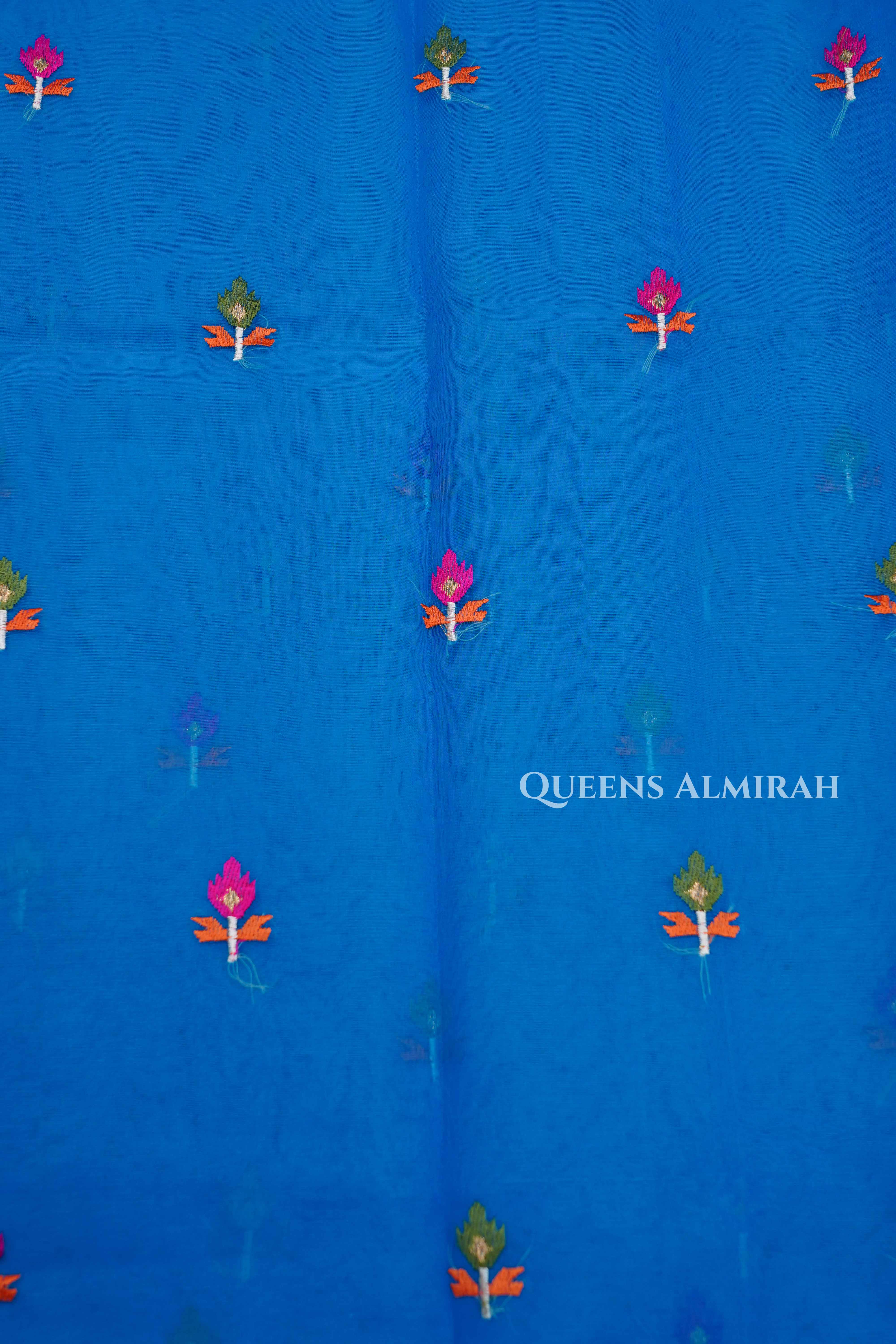 Blue With Pink Muslin Organza Saree