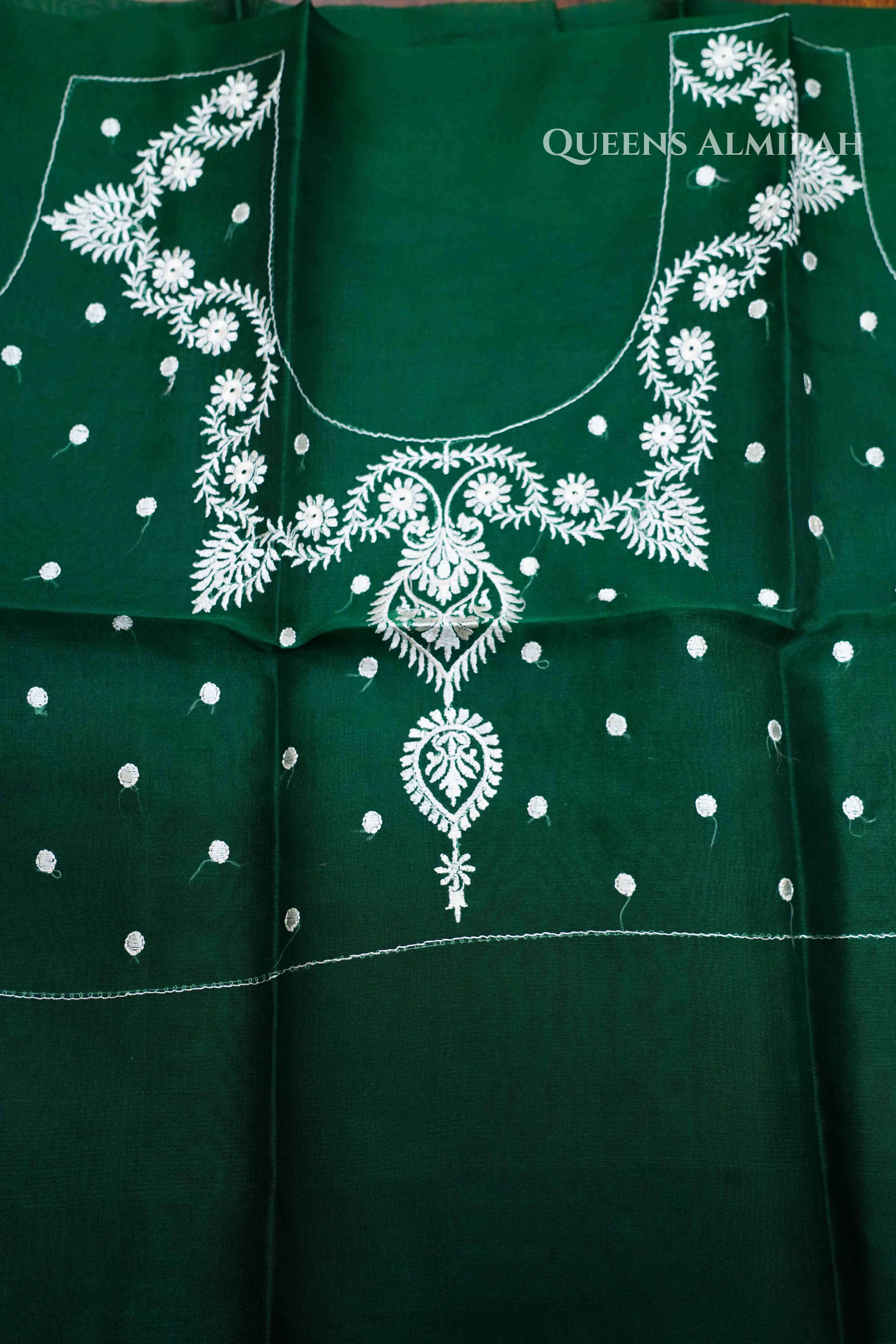 Dark Green Kora Organza saree