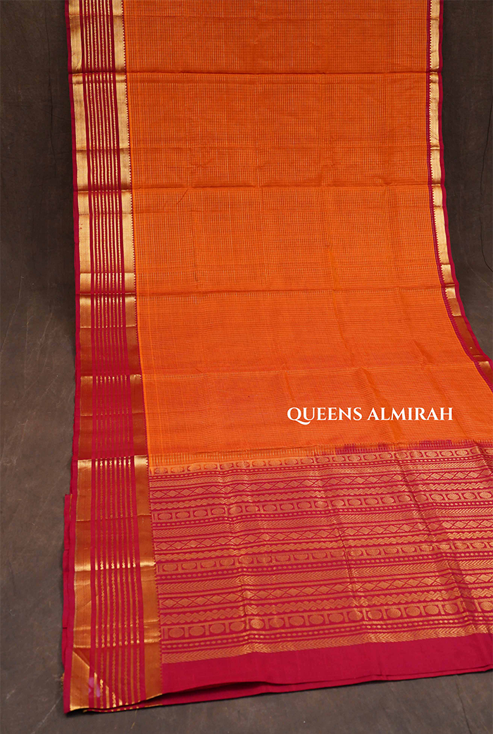 Orange With Red  Varisapet Border Pure Silk Cotton Saree