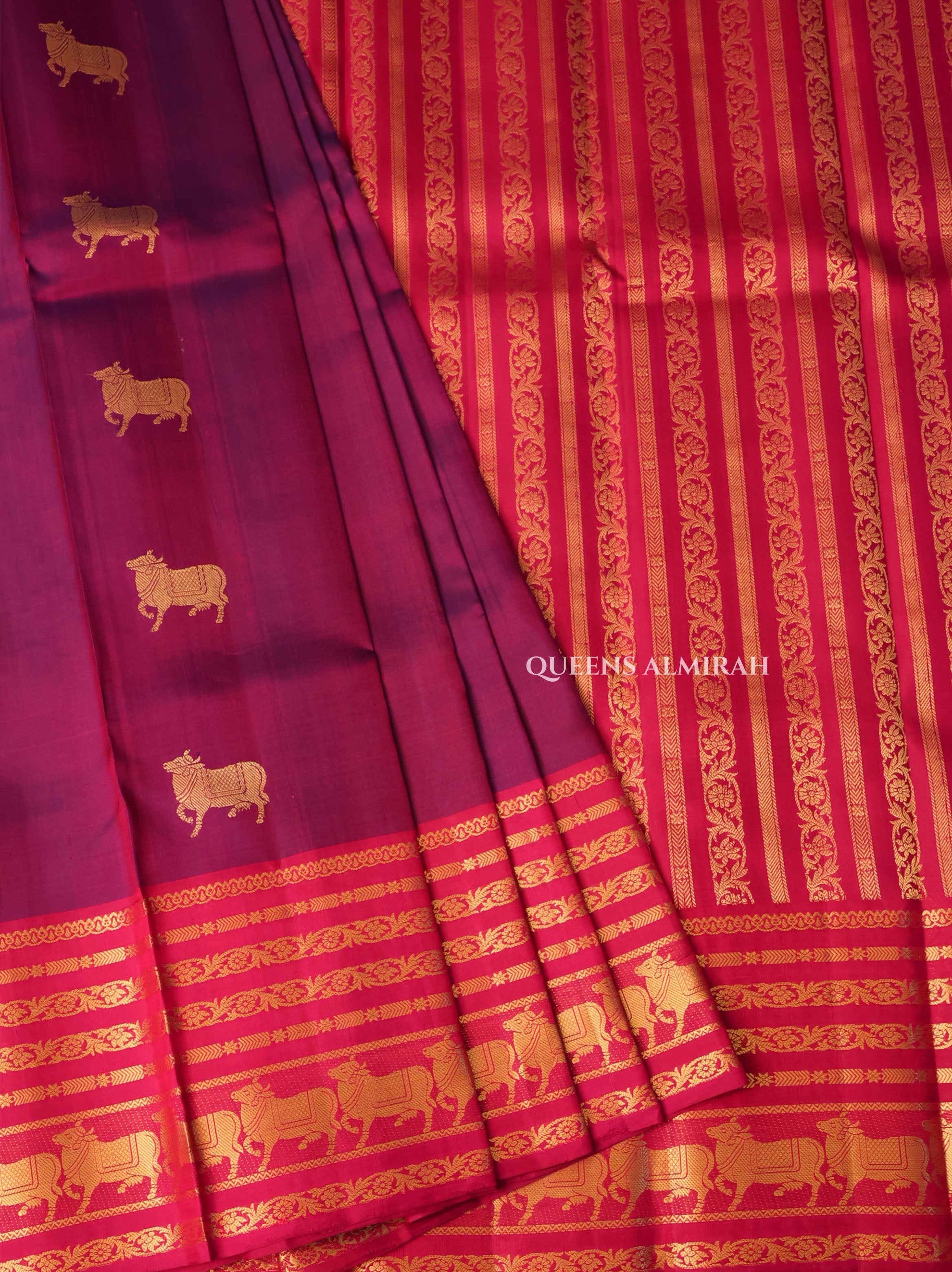 Purple With Magenta Pink Pure Kanchivaram Silk Saree