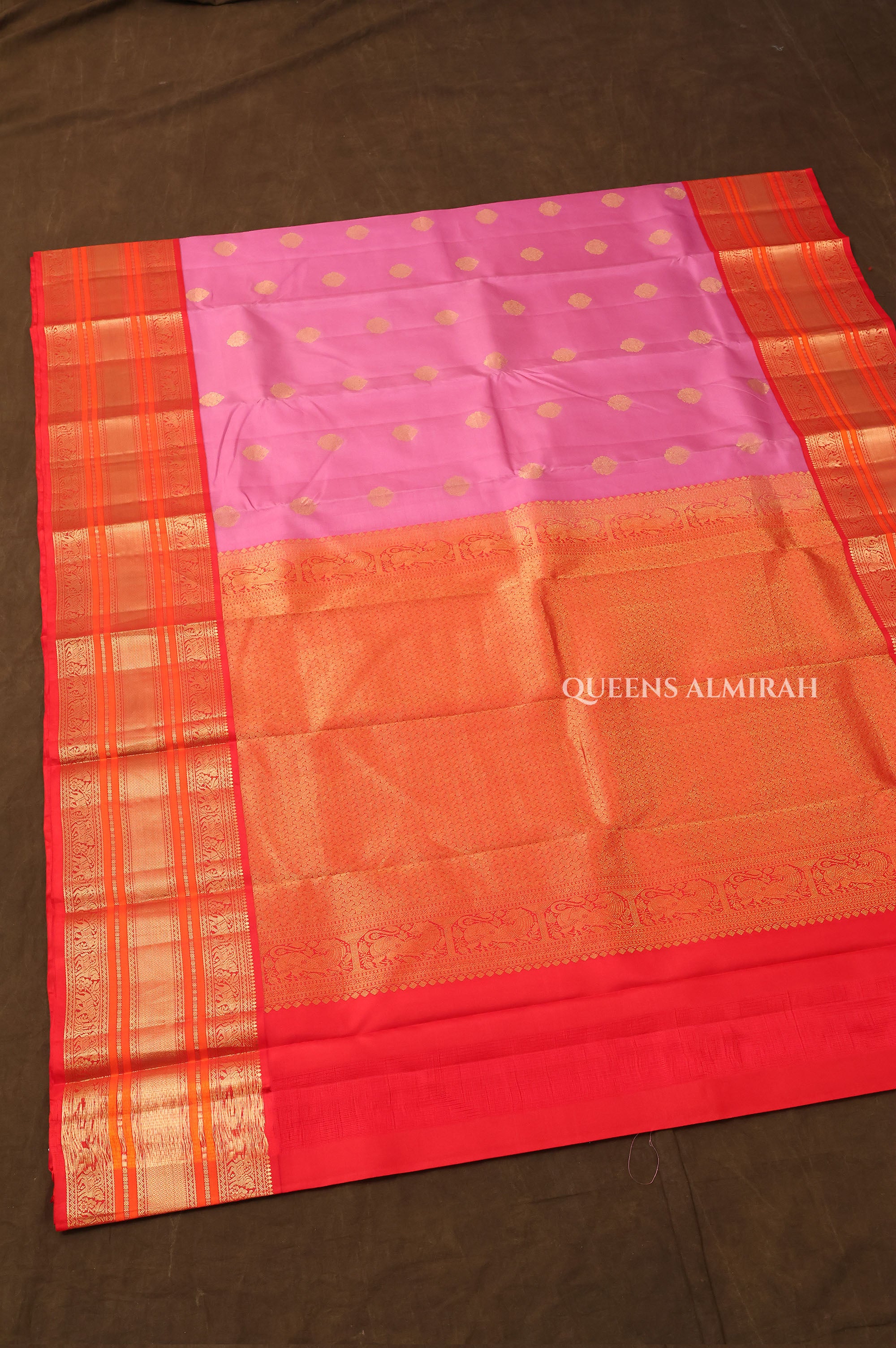 Rose Milk Pink With Red Pure Kanchivaram Silk Saree