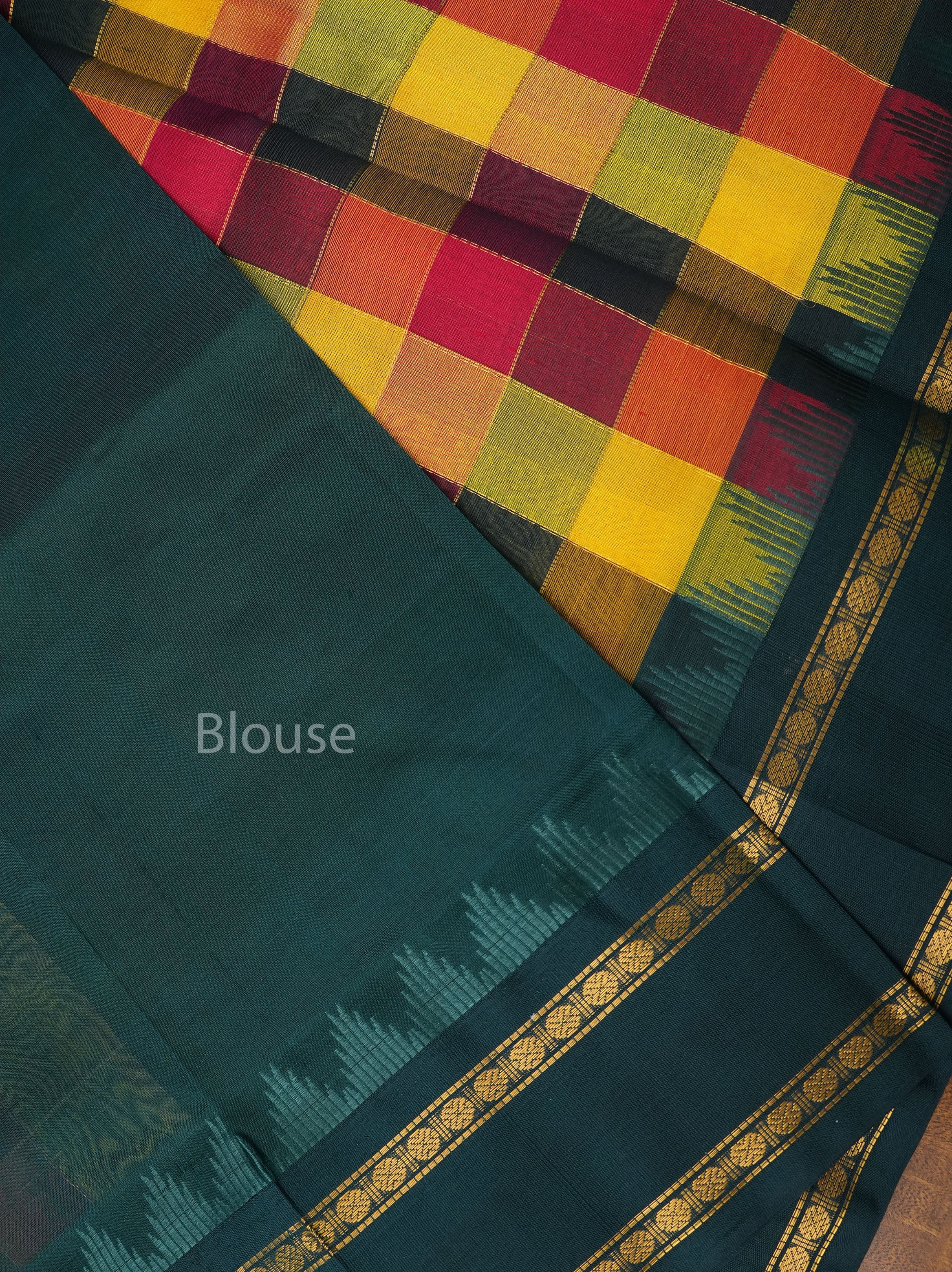 Multi Color Pazhum Pazhamum With Green Border Pure Silk Cotton Saree
