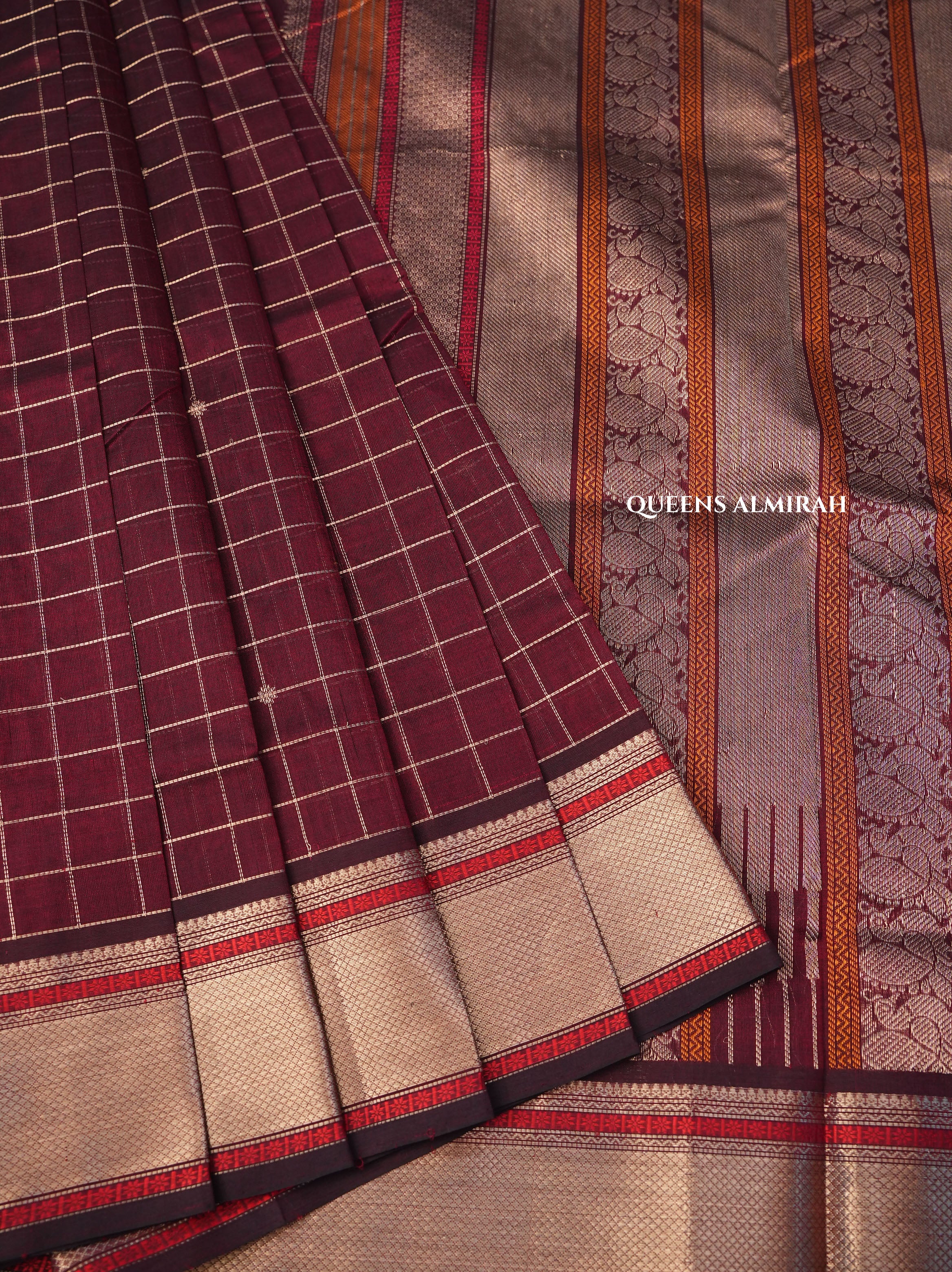Dark Coffee Powder Brown Chettinad Silk Cotton Saree