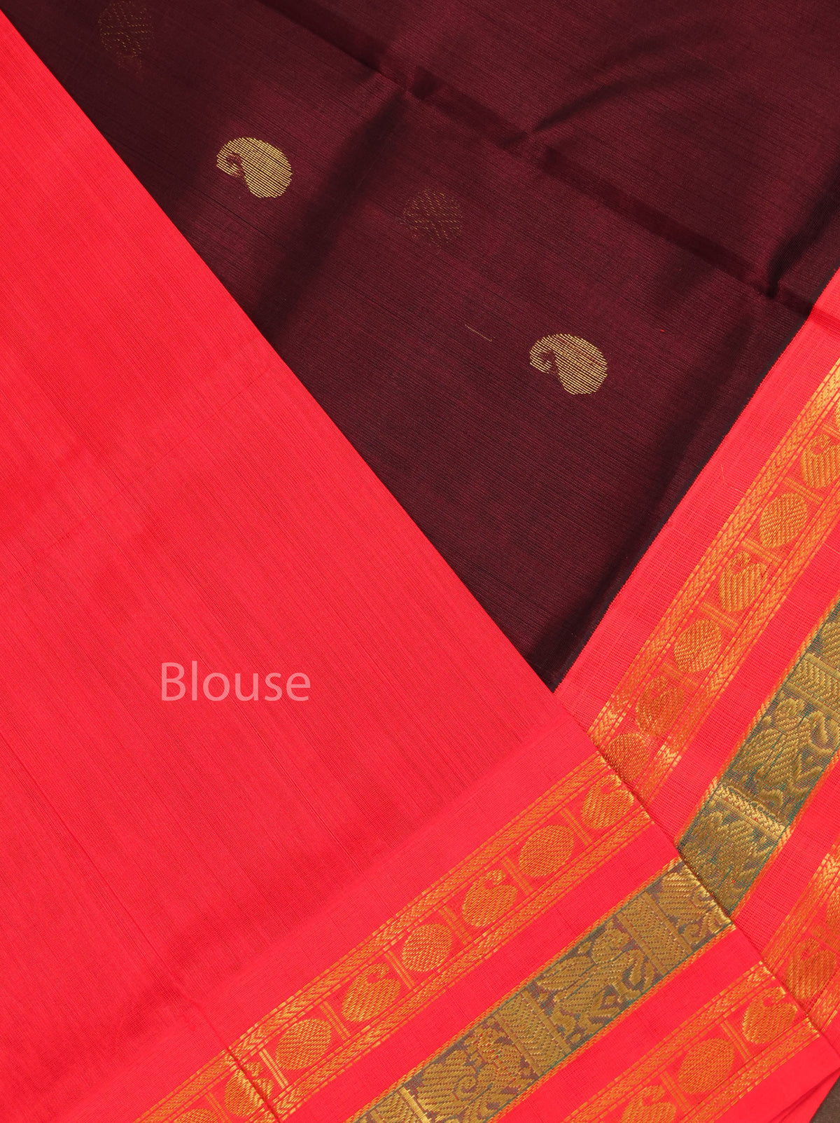 Dark Brown With Red Pure Silk Cotton Saree