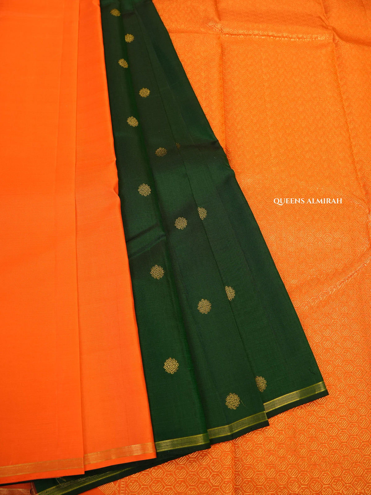 Green With Orange Pure Kanchivaram Silk Saree
