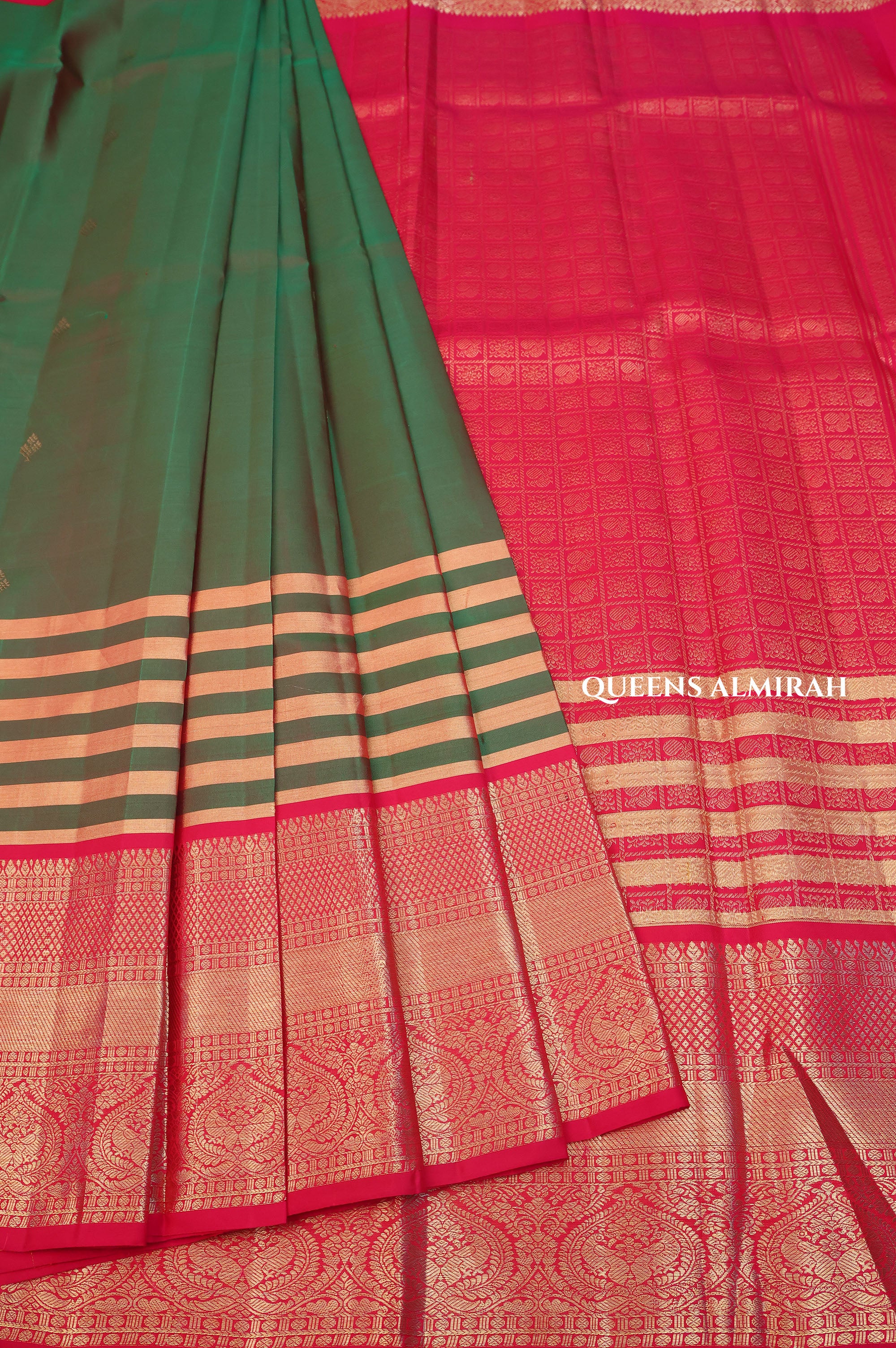 Green With Rani Pink Budget Kanchivaram Silk Saree