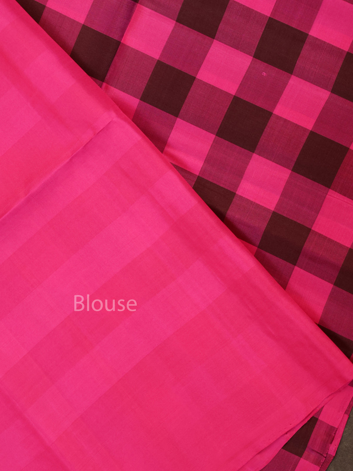 Pink With Black Checks Pure Soft Silk Saree