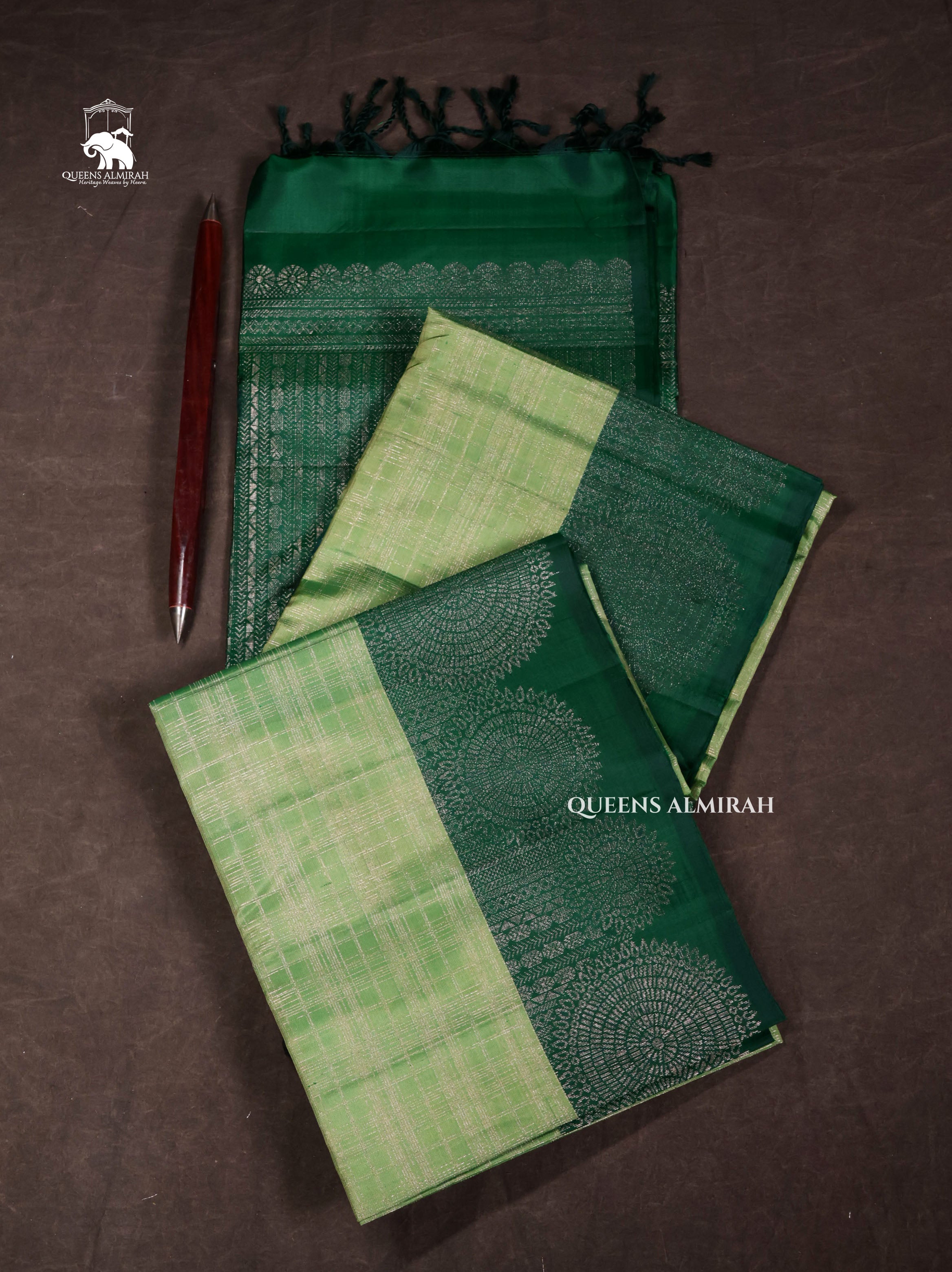 Mint Green With Dark Green  Pure Soft Silk Saree