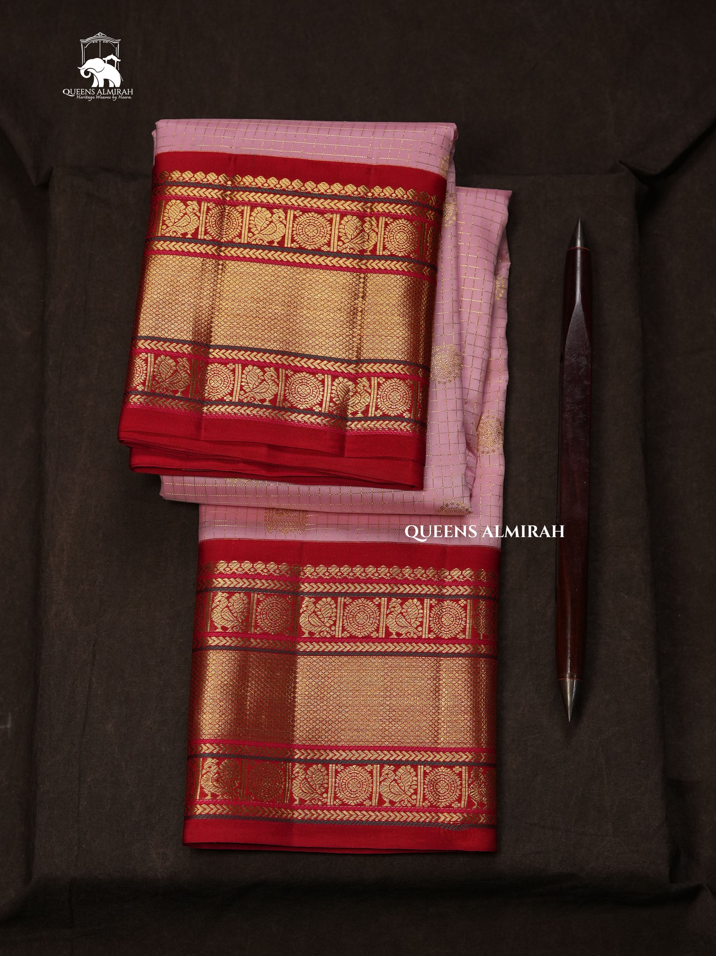 Rose Milk Pink With Red Pure Kanchivaram Silk Saree