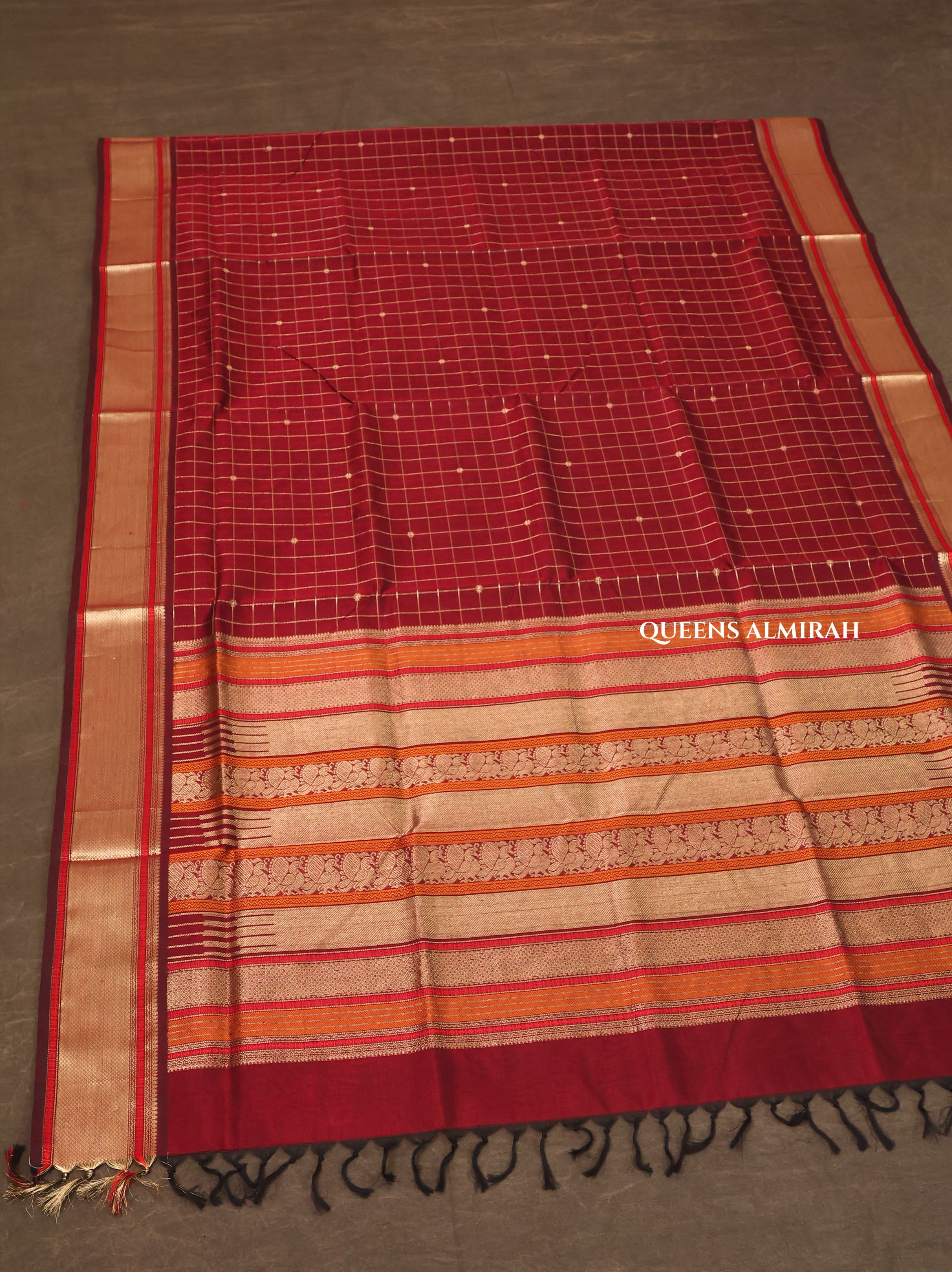 Dark Coffee Powder Brown Chettinad Silk Cotton Saree