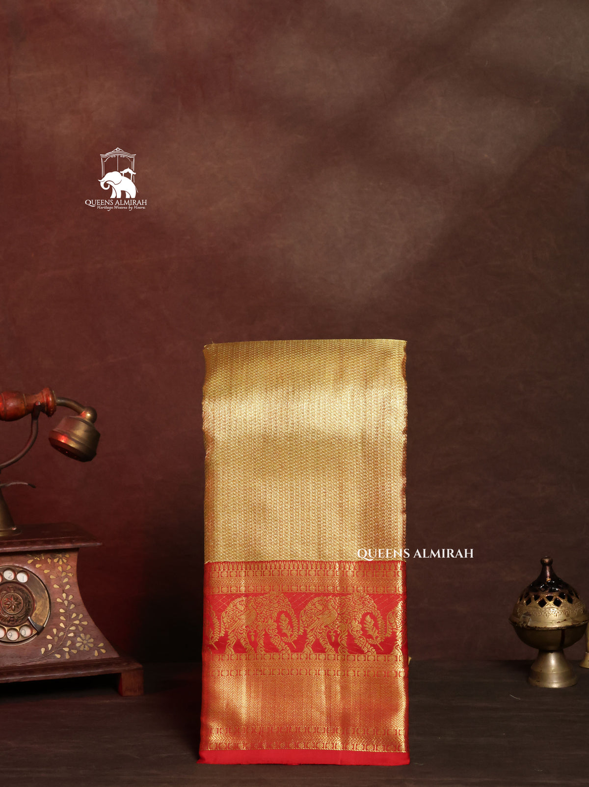 Golden With Red Pure Kanchivaram Silk Saree