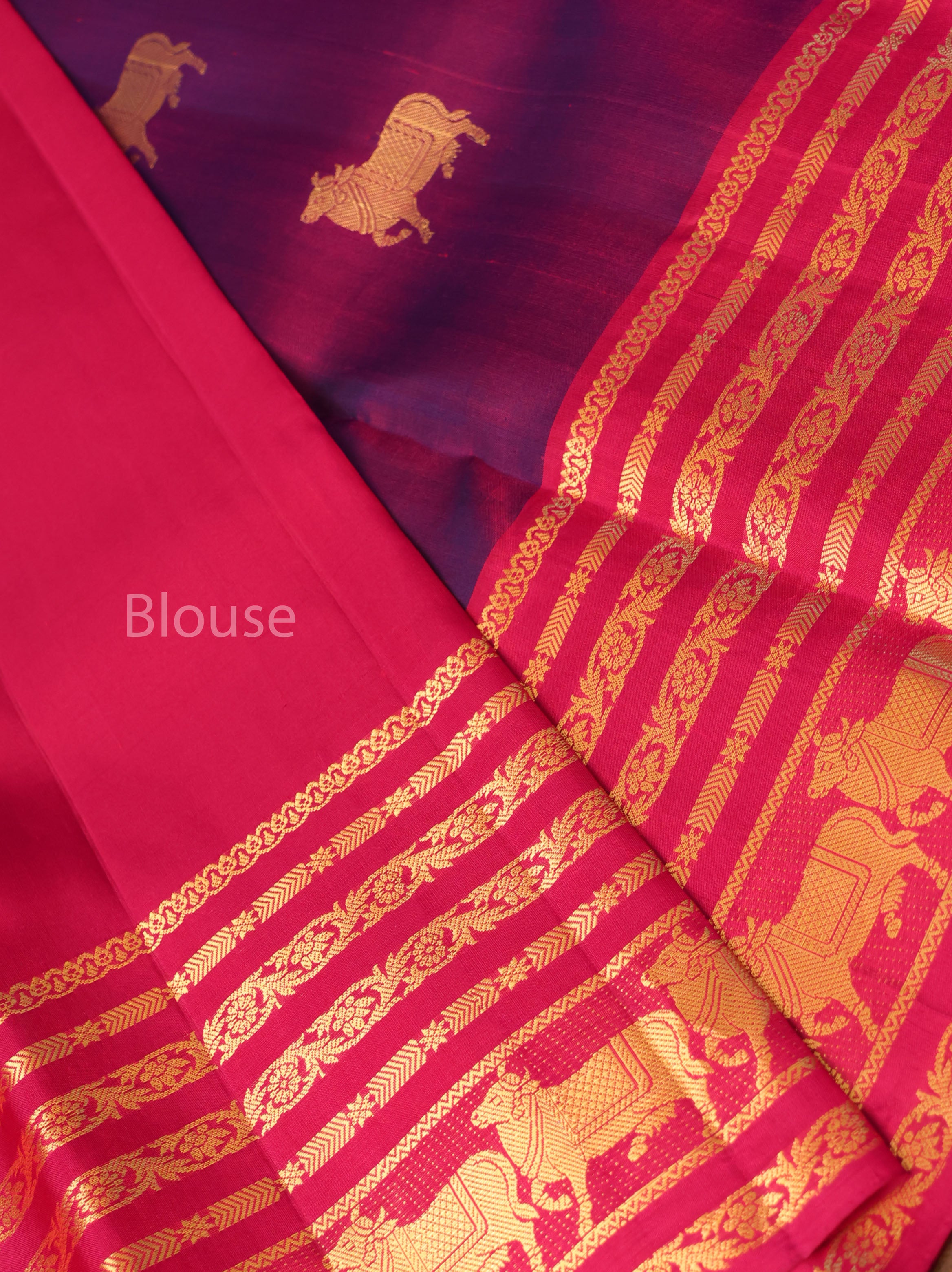 Purple With Magenta Pink Pure Kanchivaram Silk Saree