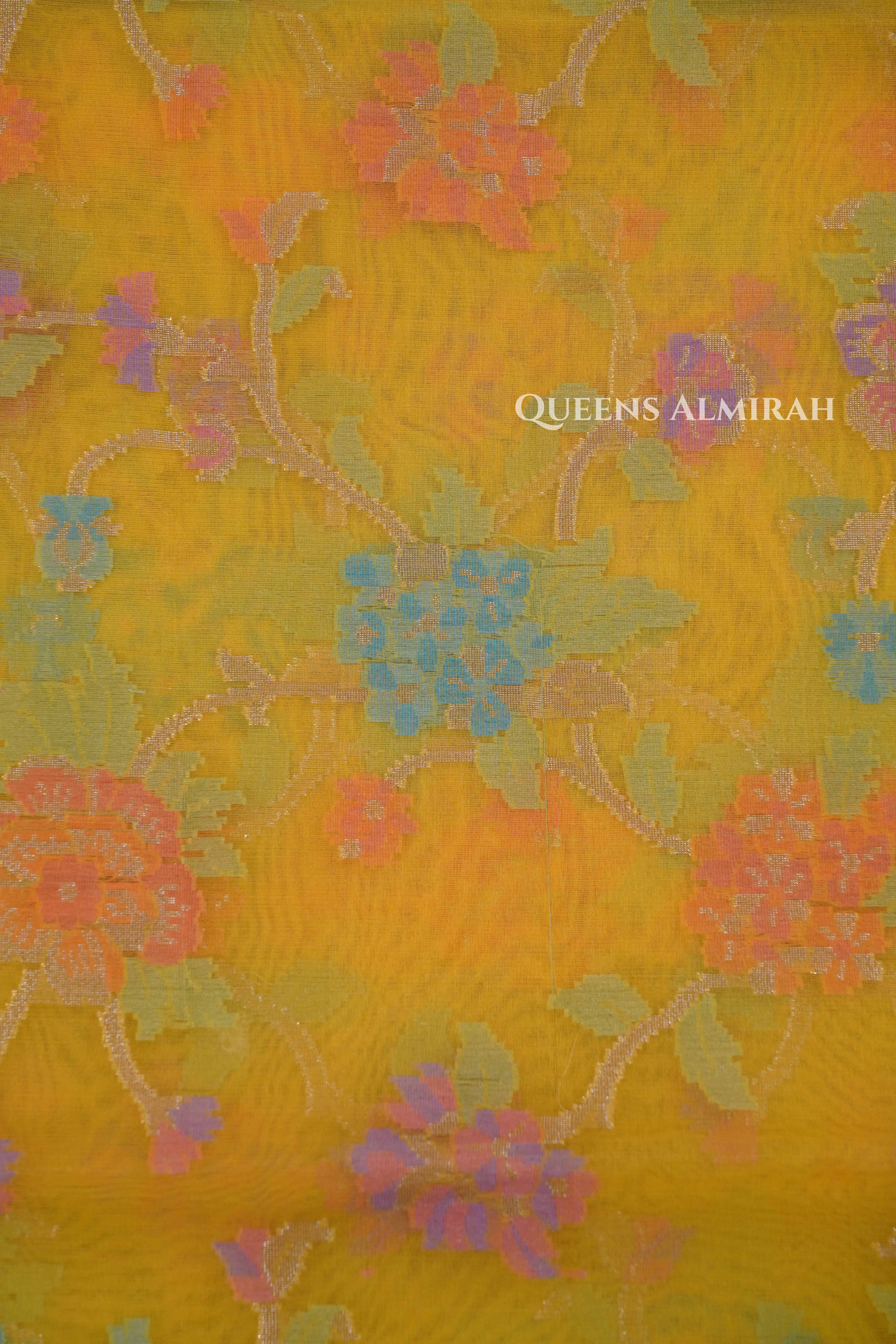 Yellow Banarasi Organza Saree