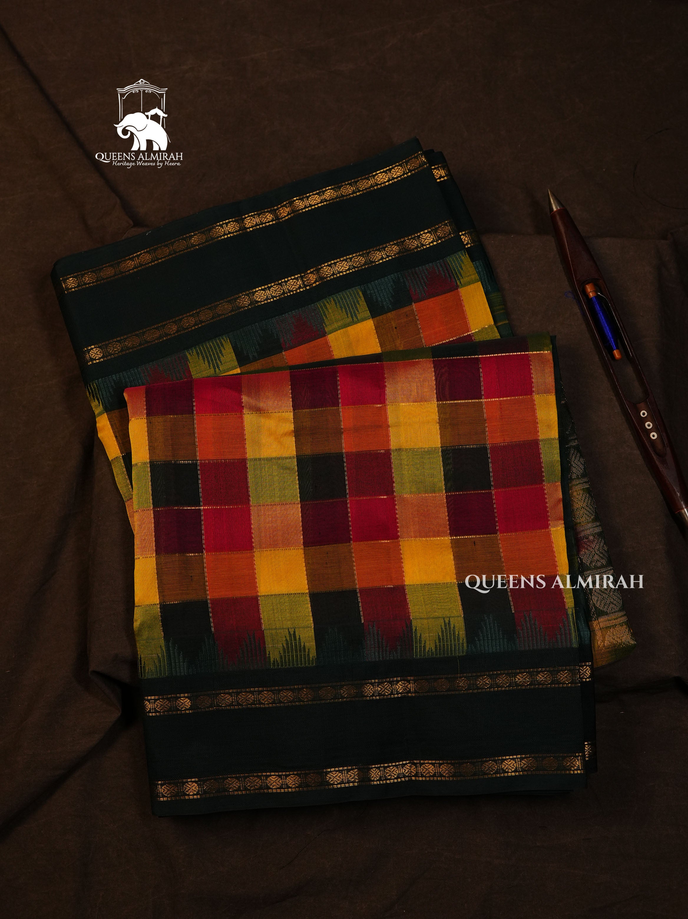 Multi Color Pazhum Pazhamum With Green Border Pure Silk Cotton Saree