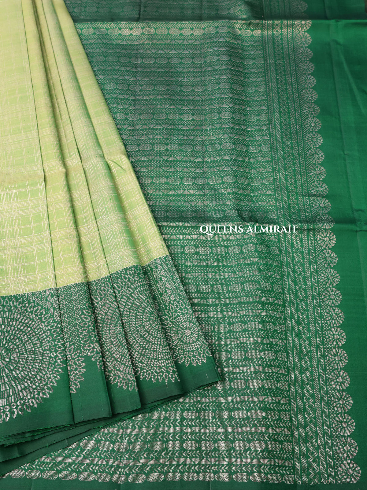 Mint Green With Dark Green  Pure Soft Silk Saree
