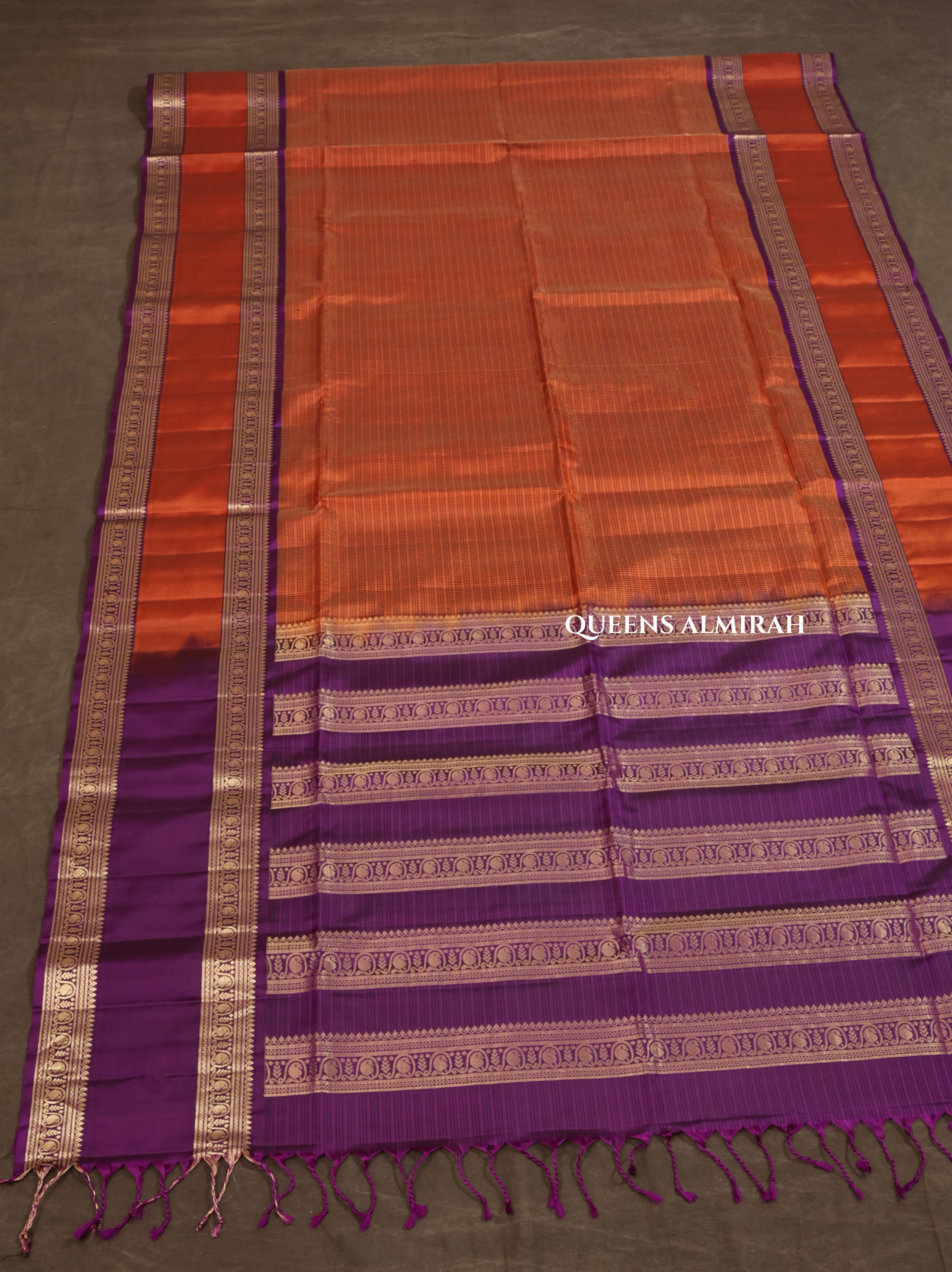 Rust Orange With Purple Pure Soft Silk Saree