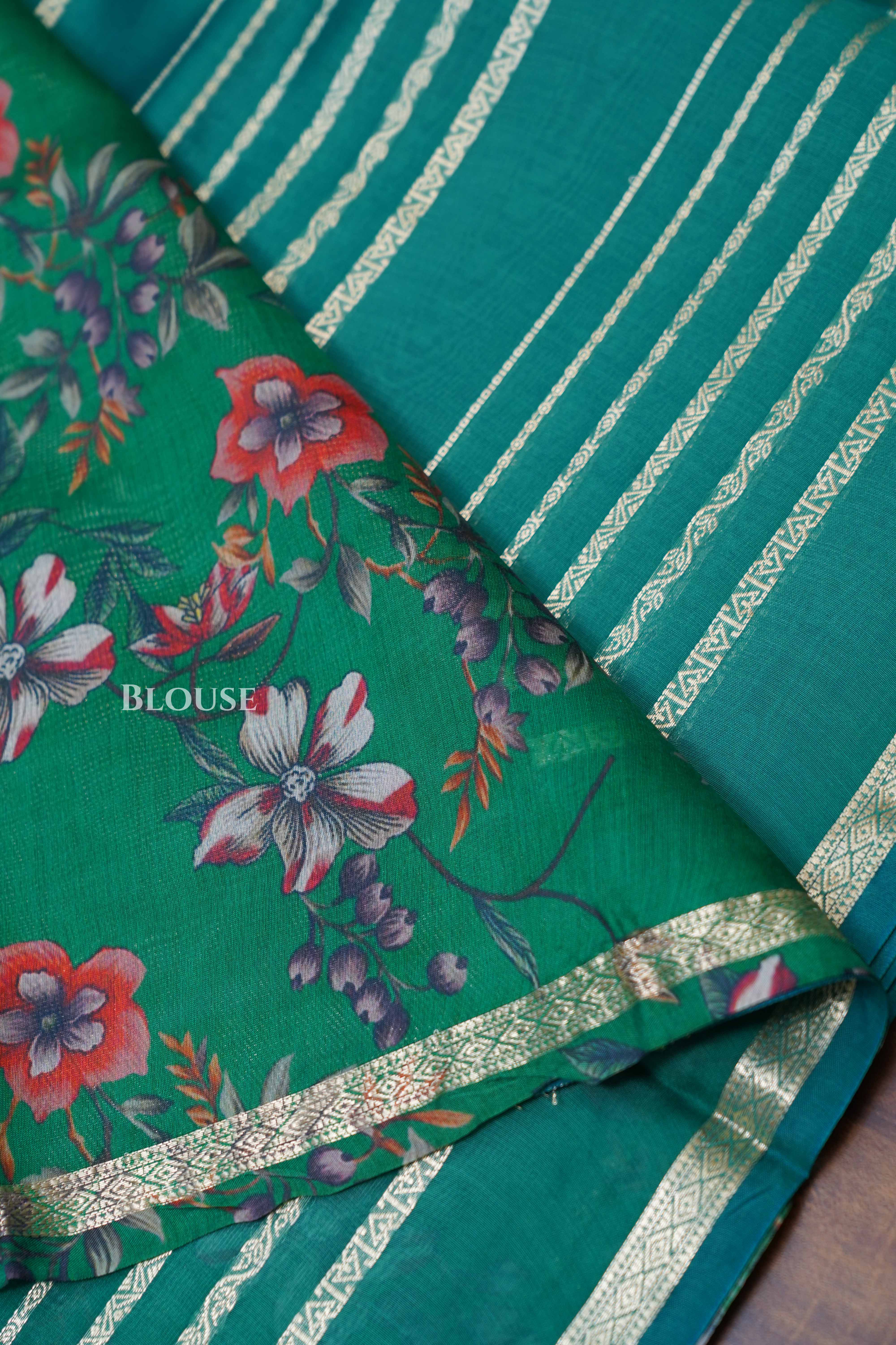 Aqua Green Chanderi Silk Cotton Saree