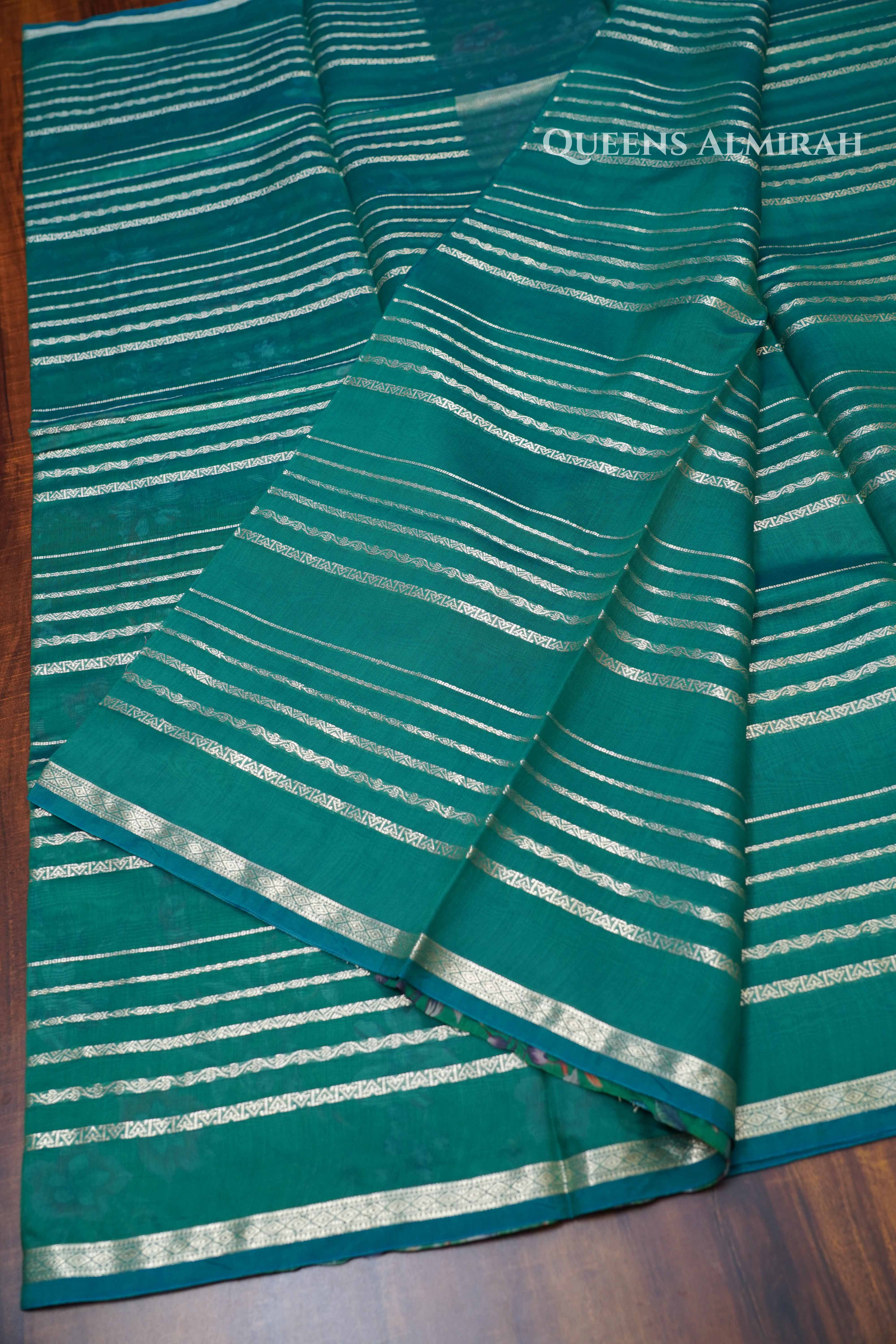 Aqua Green Chanderi Silk Cotton Saree