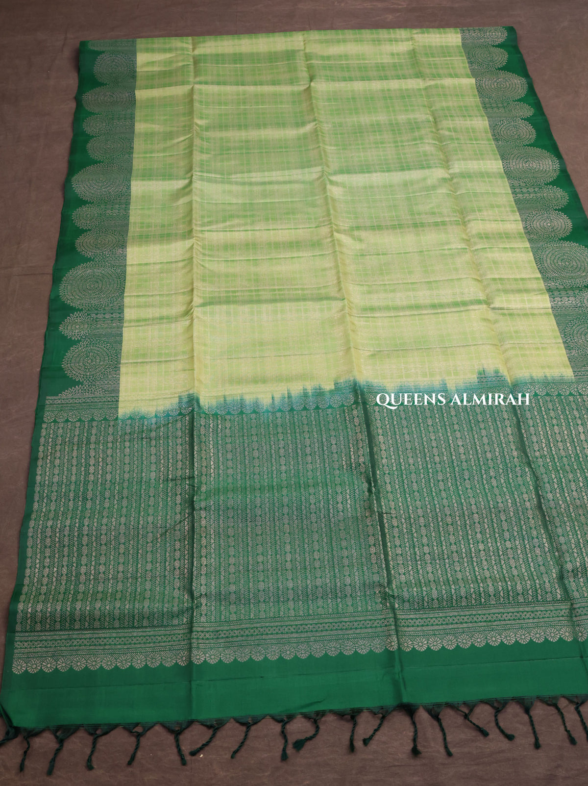 Mint Green With Dark Green  Pure Soft Silk Saree