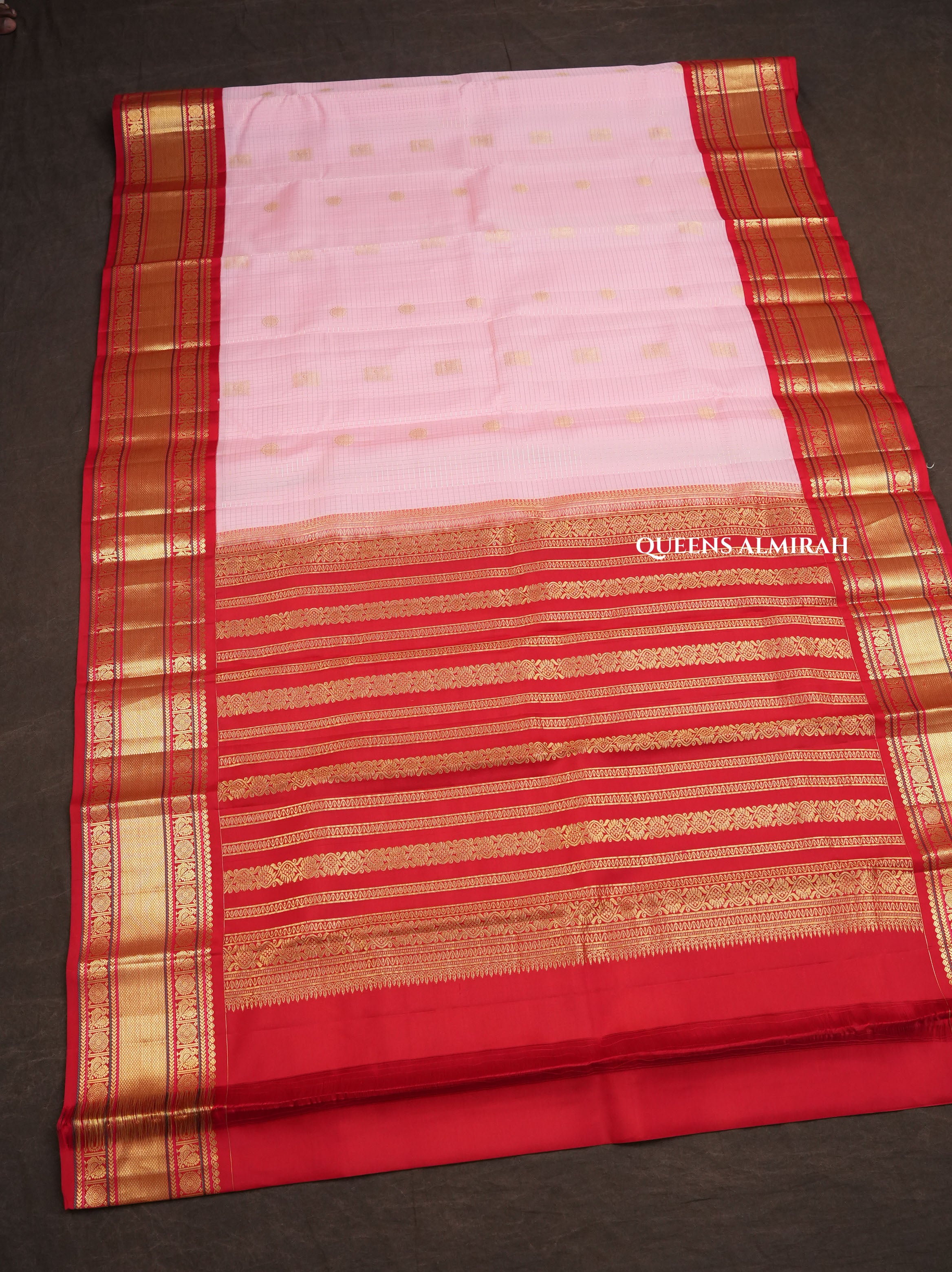 Rose Milk Pink With Red Pure Kanchivaram Silk Saree