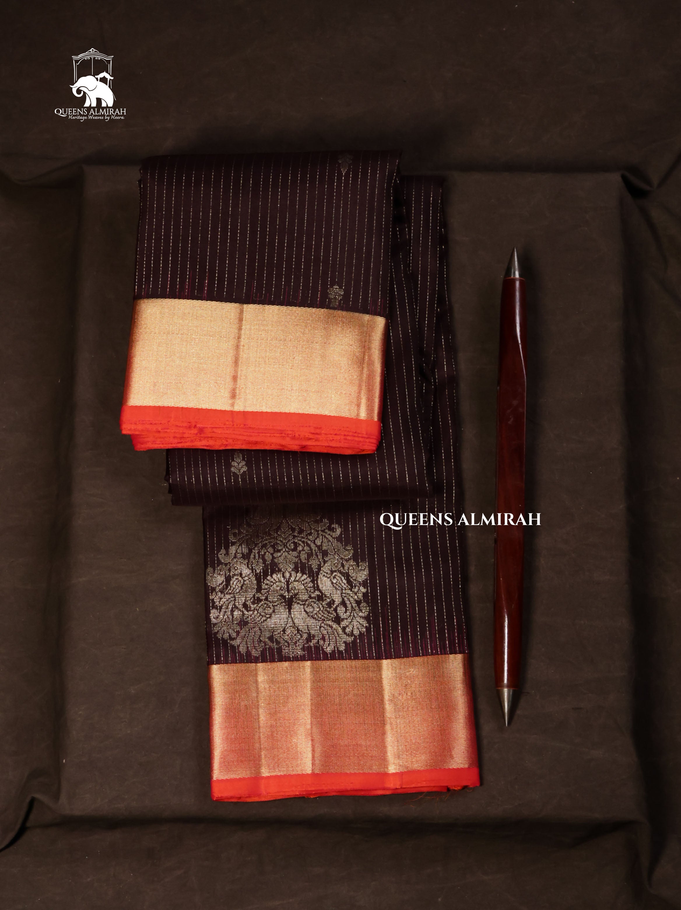 Cocoa Bean With Peach Orange Pure Kanchivaram Silk Saree