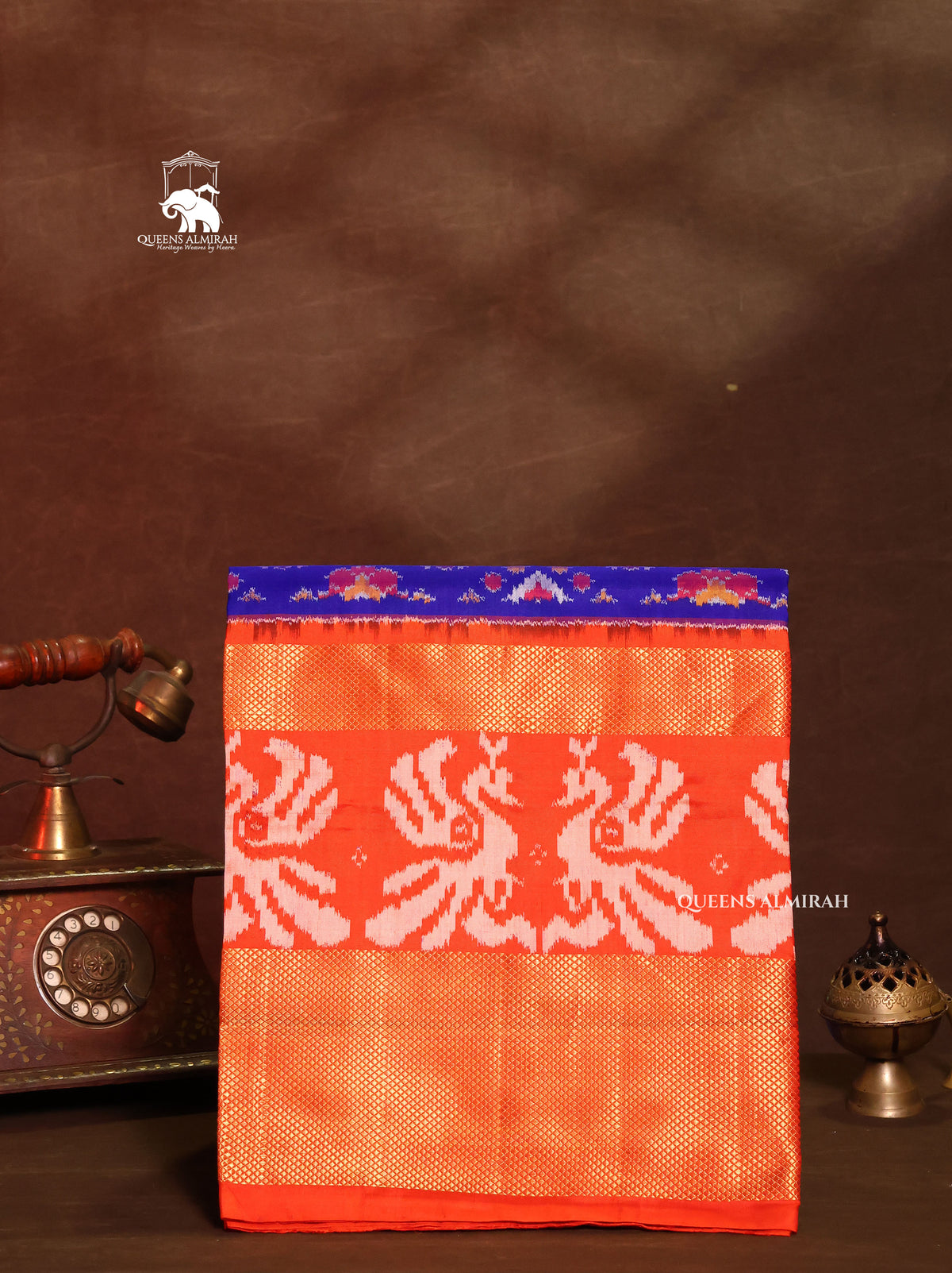 Blue With Orange Pochampally Tissue Silk Saree