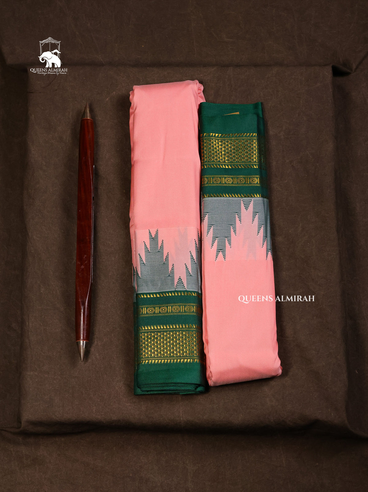 Pink With Green Semi Gadwal Silk Saree
