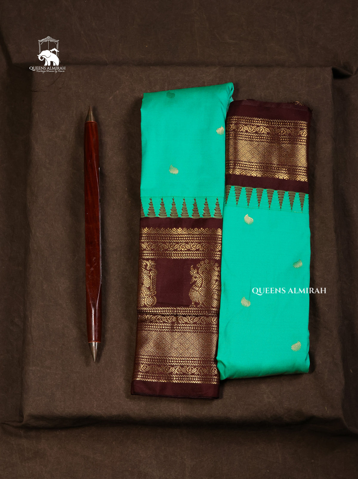 Blue With Brown Semi Gadwal Silk Saree
