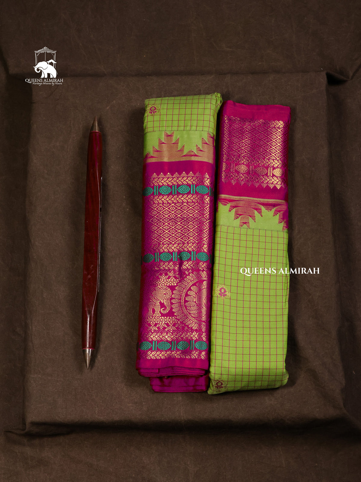 Green Kattam With Purple Semi Gadwal Silk Saree