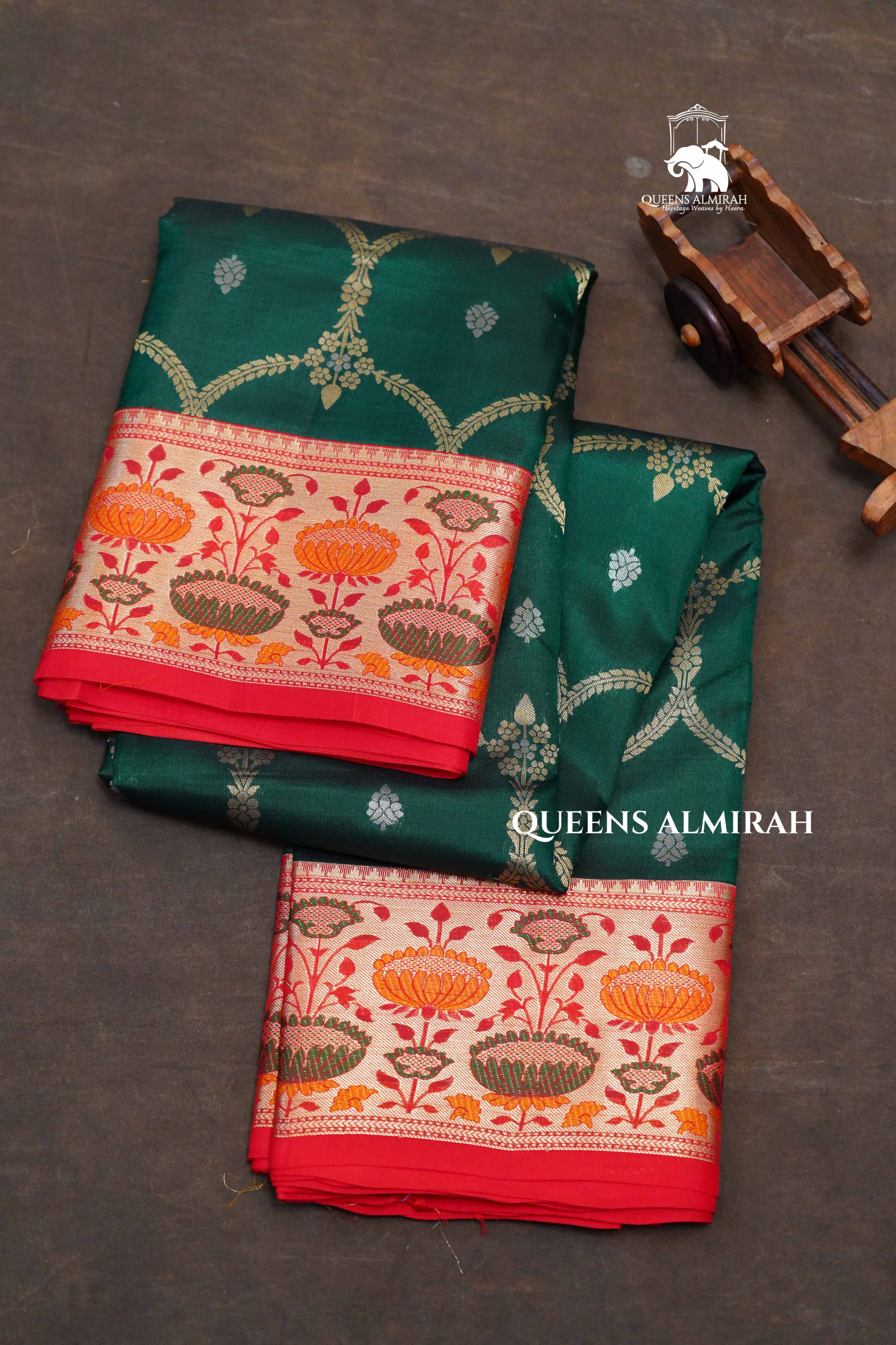 Dark Green With Red Paithani Border Pure Kanchivaram Silk Saree