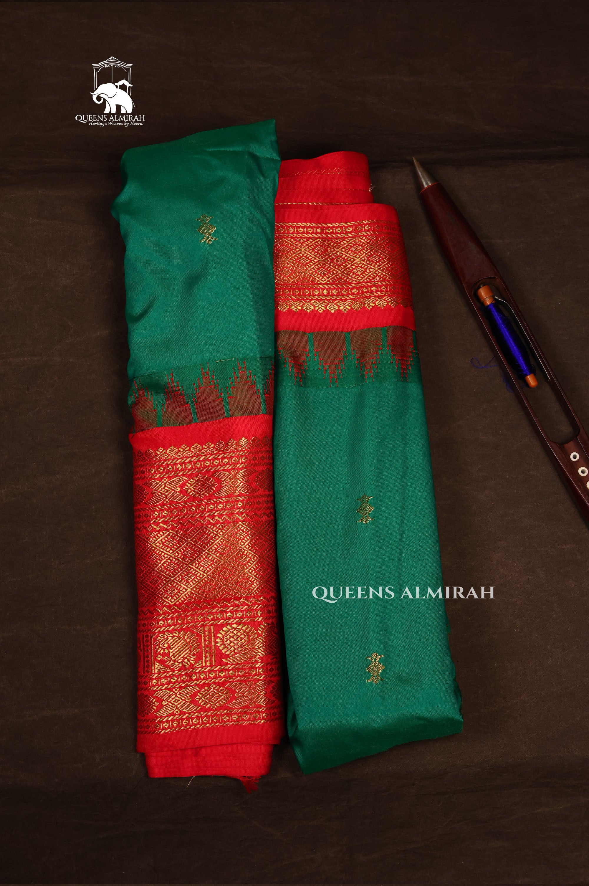 Green With Red Semi Gadwal Silk Saree