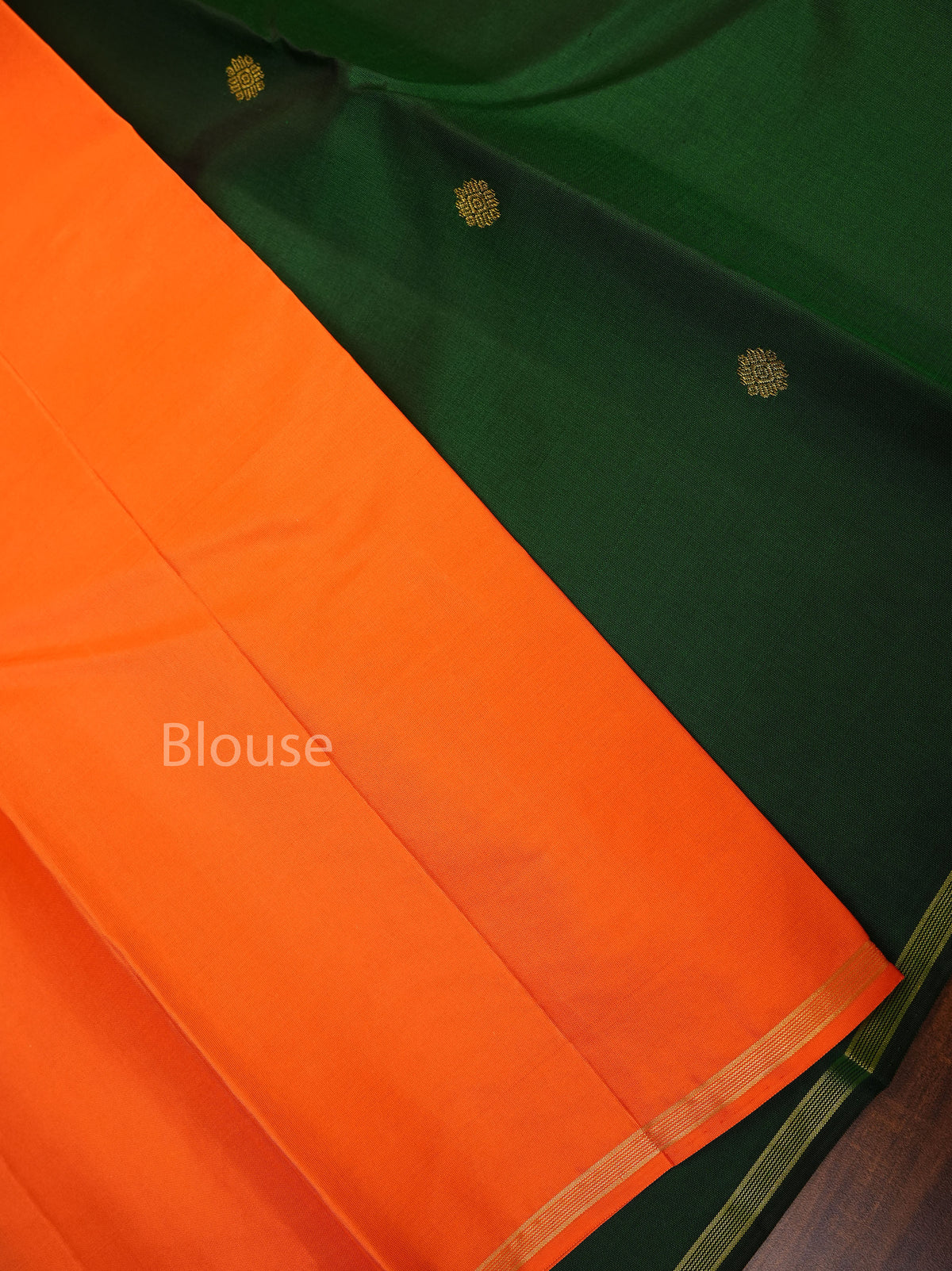 Green With Orange Pure Kanchivaram Silk Saree