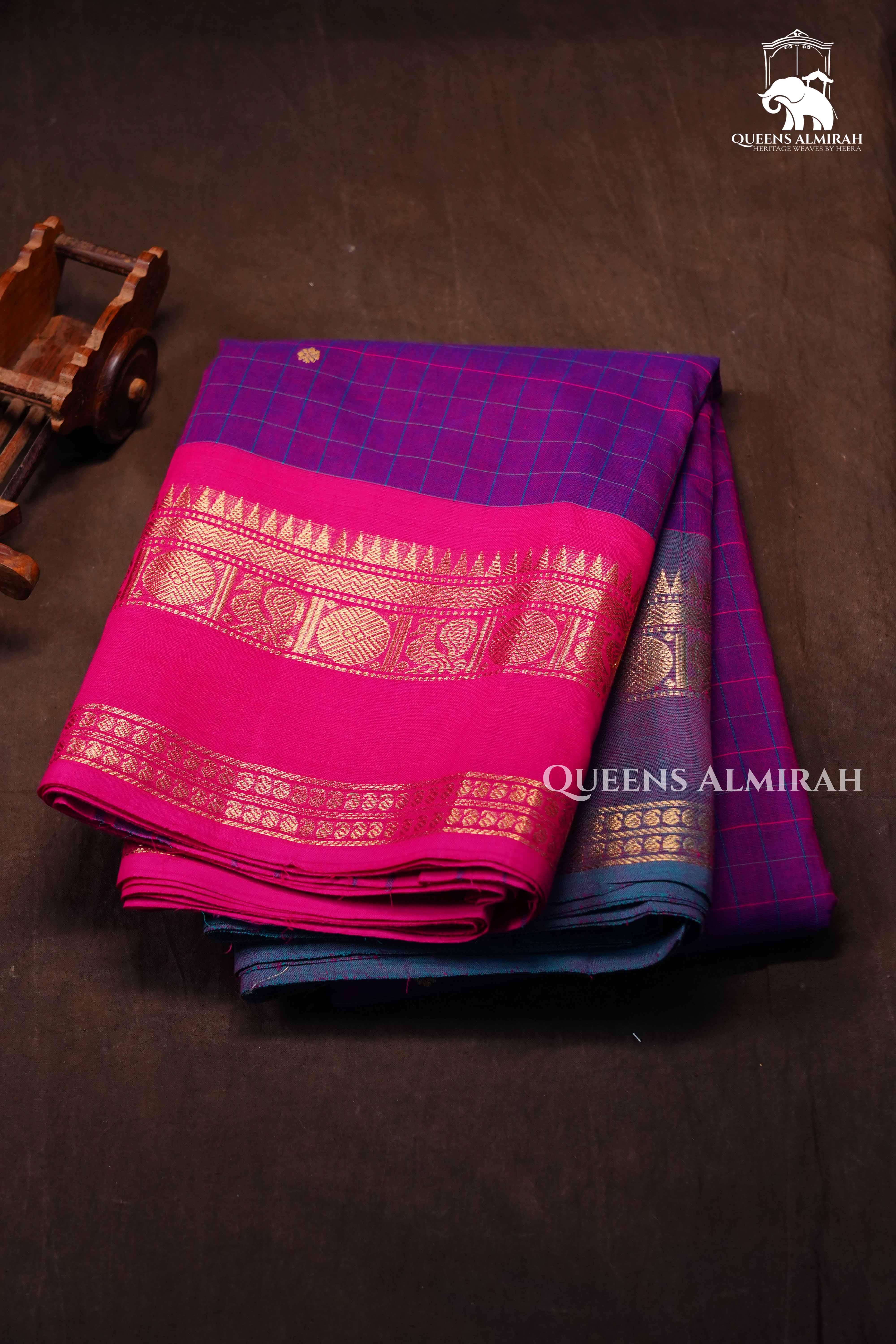 Purple With Pink And Blue Kanchi Cotton Saree