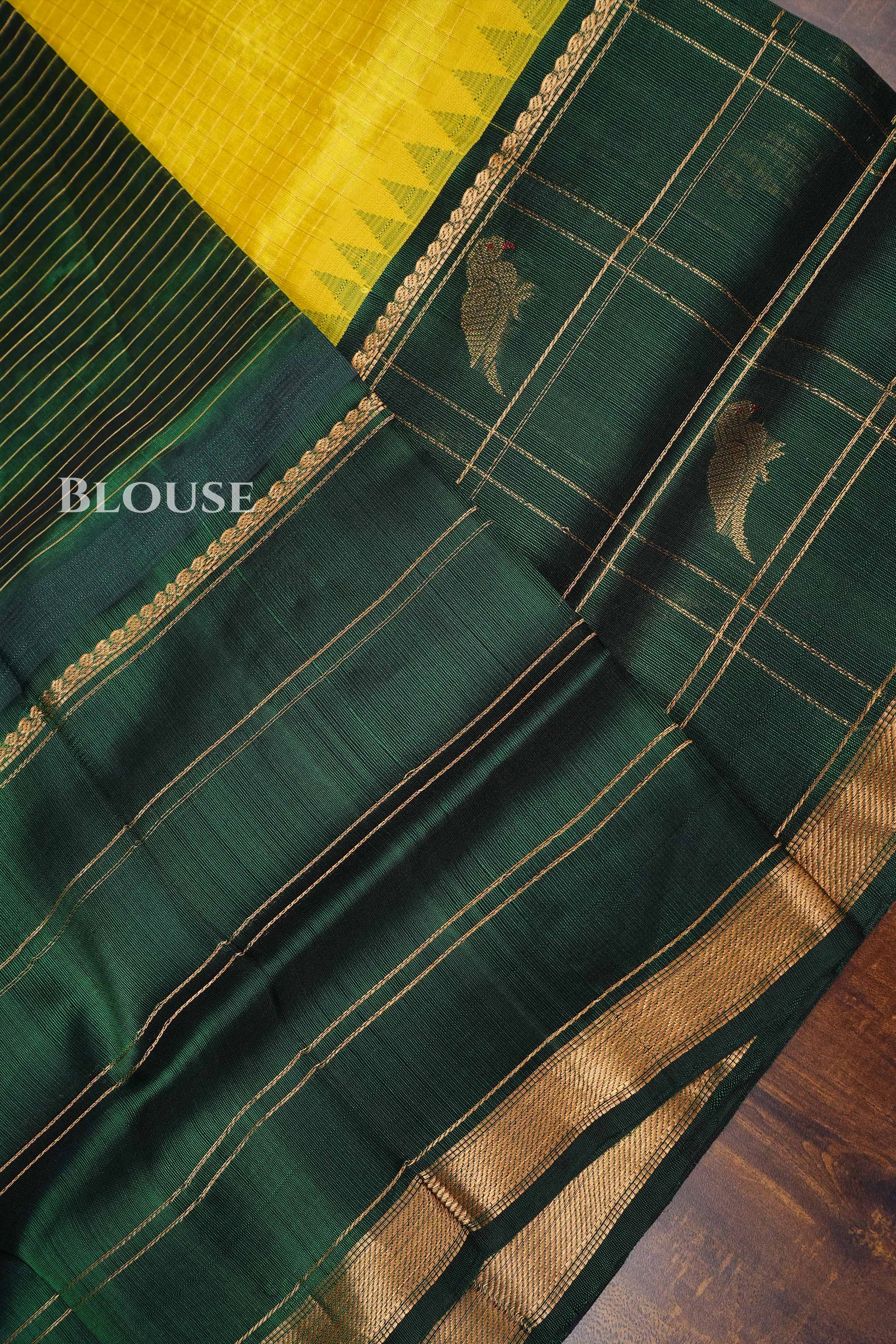Yellow With Dark Green Pure Kanchi Silk Cotton Saree