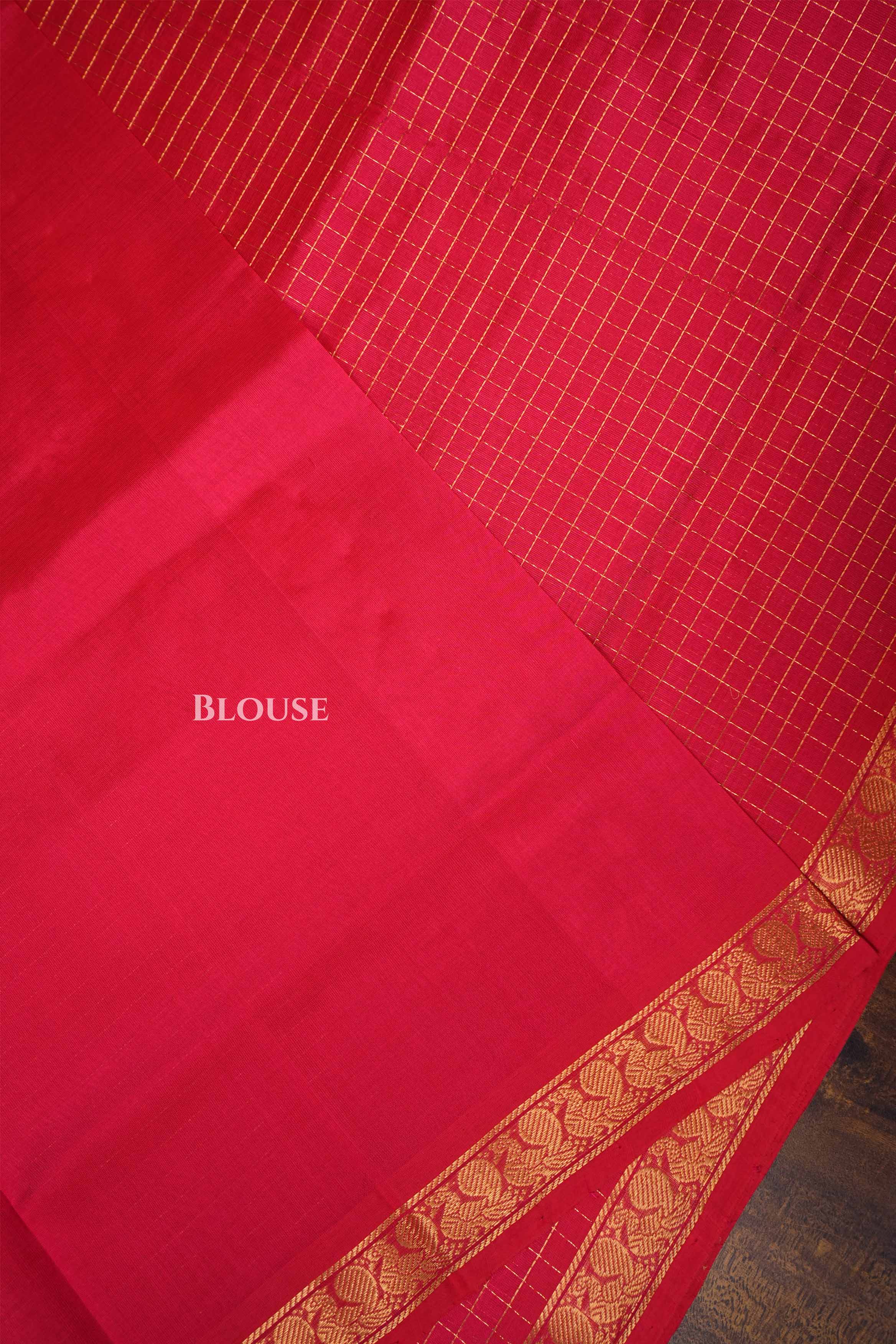 Magenta Pink Kattam Pure Kanchi Silk Cotton Saree