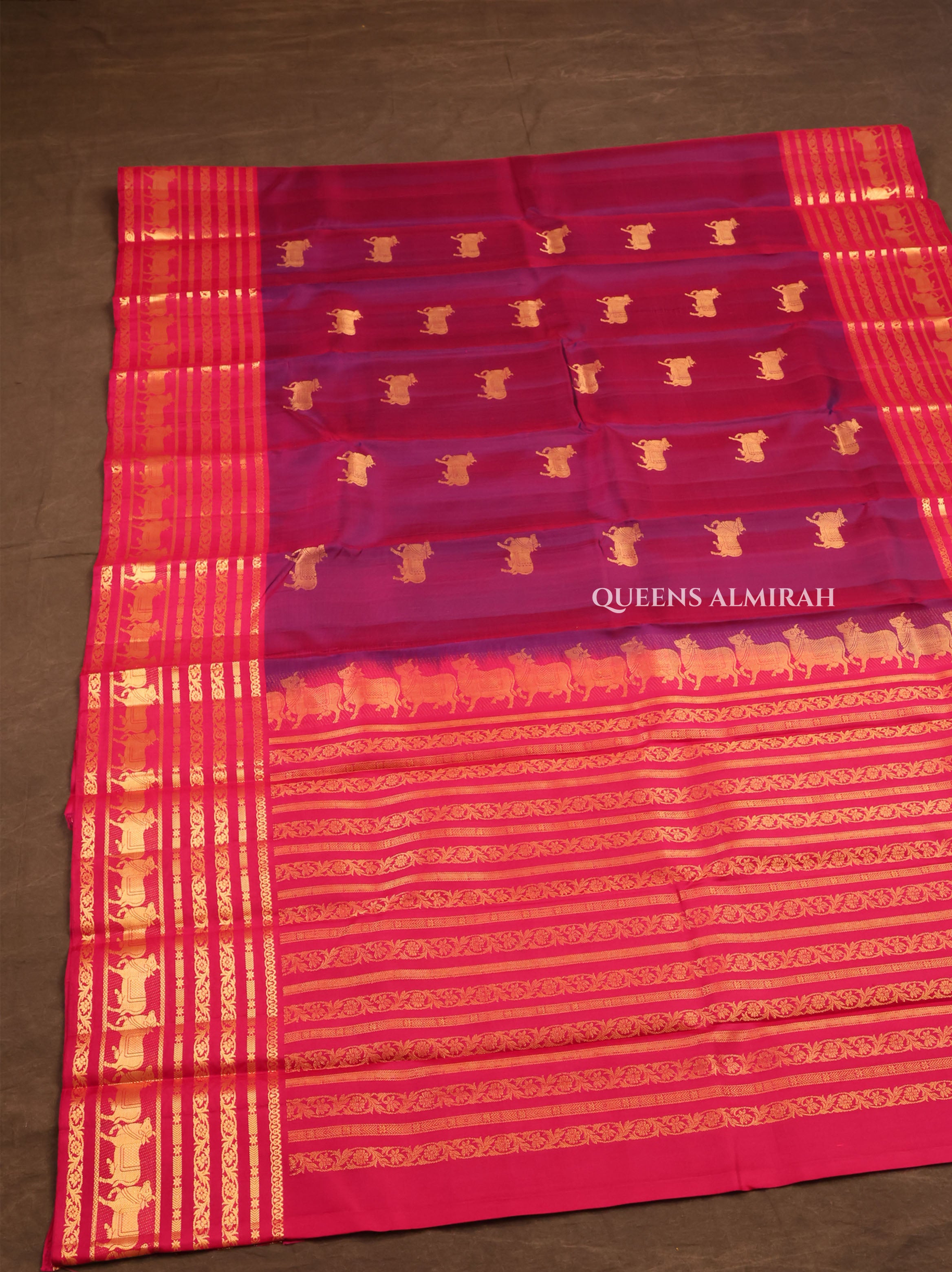 Purple With Magenta Pink Pure Kanchivaram Silk Saree